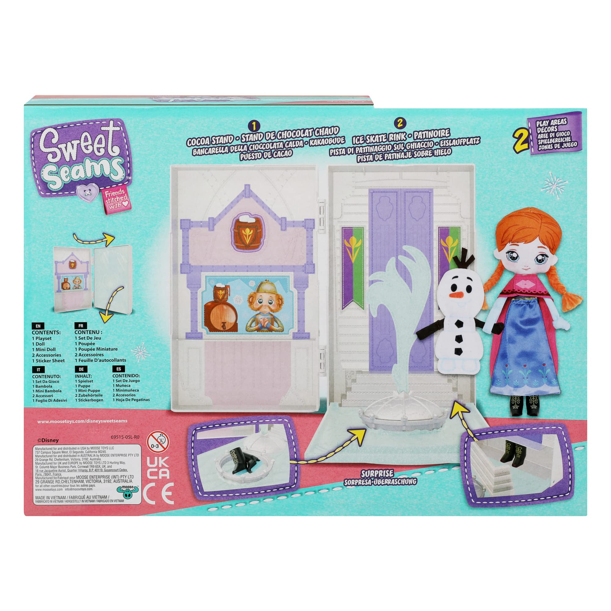 SWEET SEAMS Disney 6" Soft Rag Doll Deluxe Pack – 2pc Toy Dolls |Anna and Olaf's Castle Ice Rink Playset