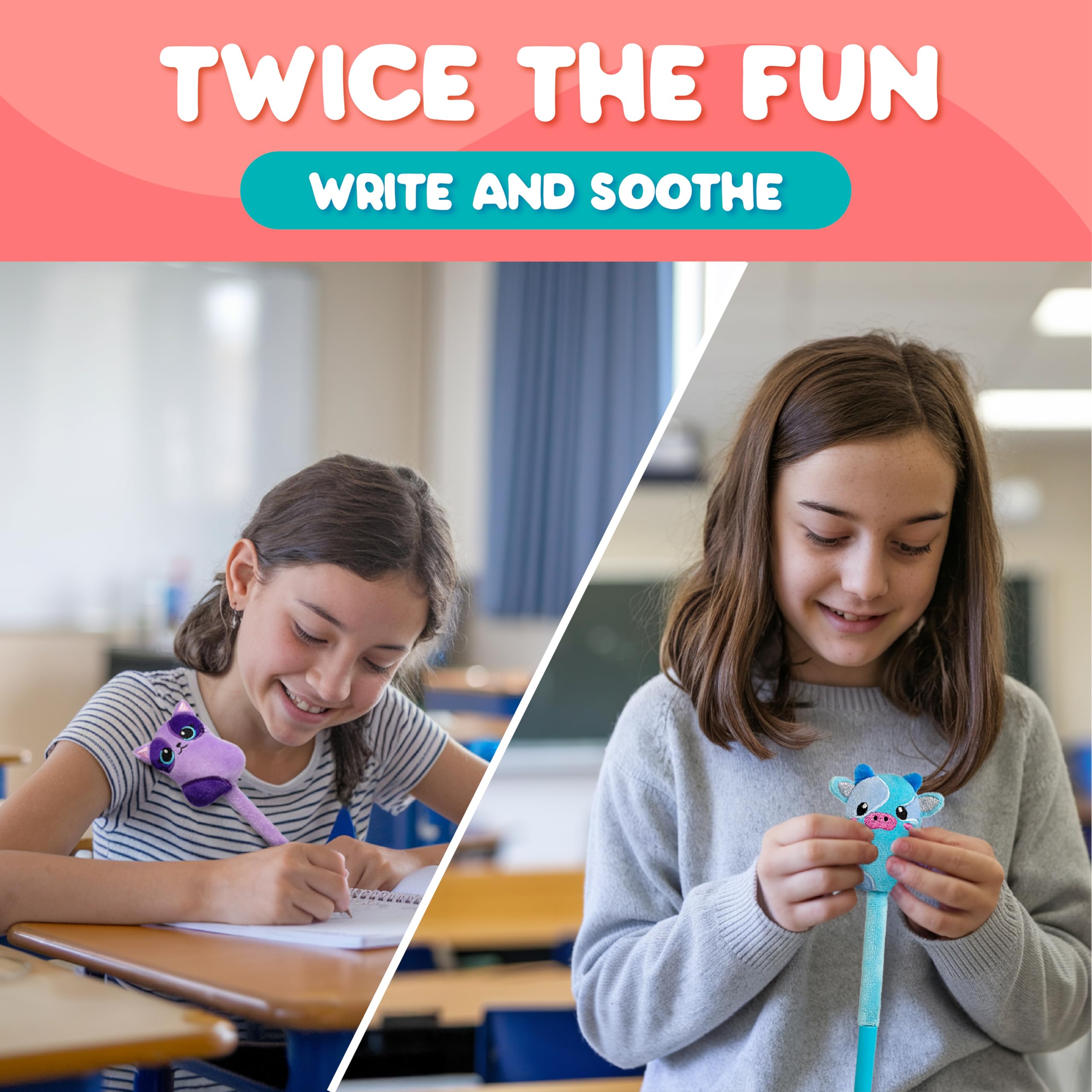 BUNMO Stocking Stuffers for Kids - 3 Pack Cute Pens - 6 Scented & Glittery Refills - Plush Fun Pens for Kids - Stuffed Cute Animals for Girls Kawaii Stationery - Stocking Stuffers for Girls