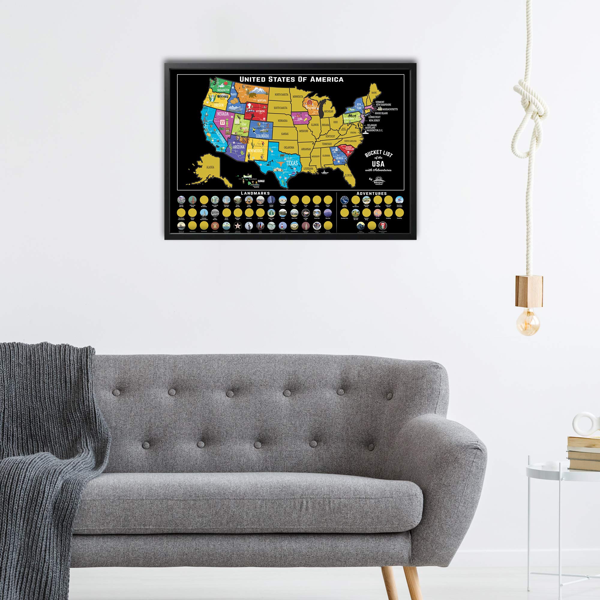 Bright Standards Scratch Off Map of United States + All 63 US National Parks Scratch Off Poster, 85 USA Landmarks, Travel Map Kit, 50 State Photo Wall Adventure Maps, Journal Gifts for Travelers