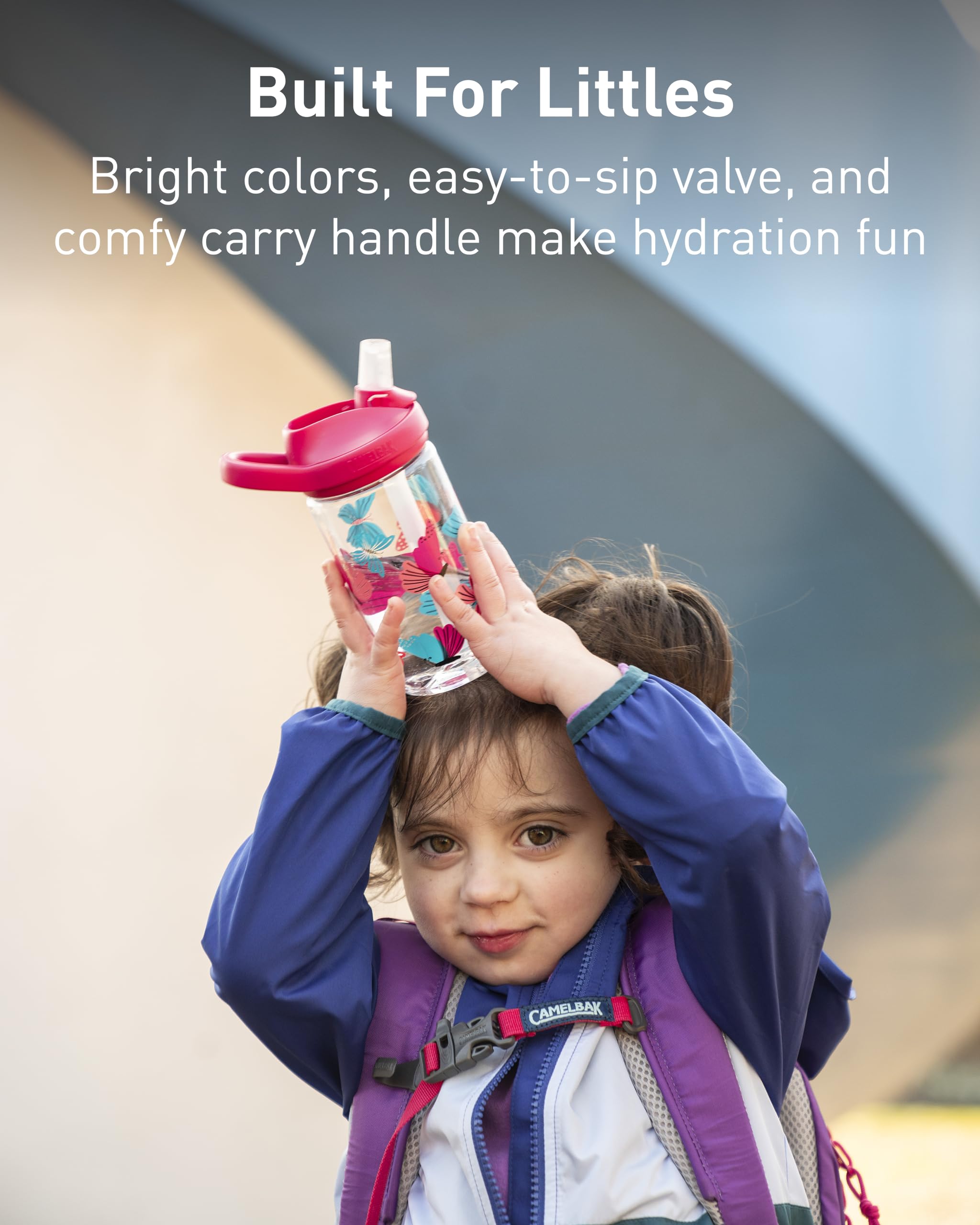 CamelBak Eddy+ Kids Bite Valve Straw Tritan Renew Water Bottle Colorblock Butterflies, 14oz