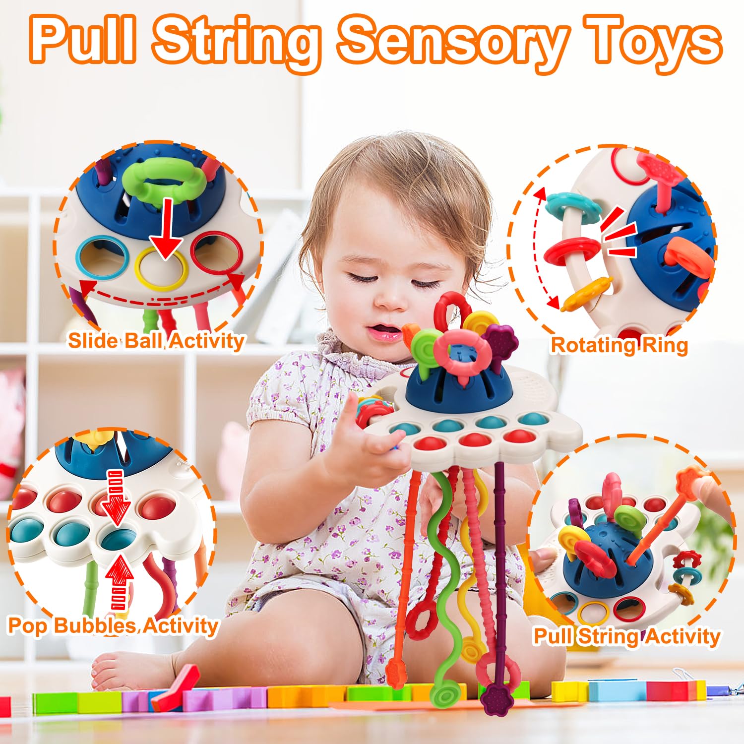 Montessori Baby Toys 6-12-18 Months, Infant Pull String Stacking Cups Shape Sorter Blocks Toy 6 7 8 9 10 11 12 M+ Sensory Development Learning Toy 6-9 9-12 Months Birthday Gift for 1 Year Old Boy Girl