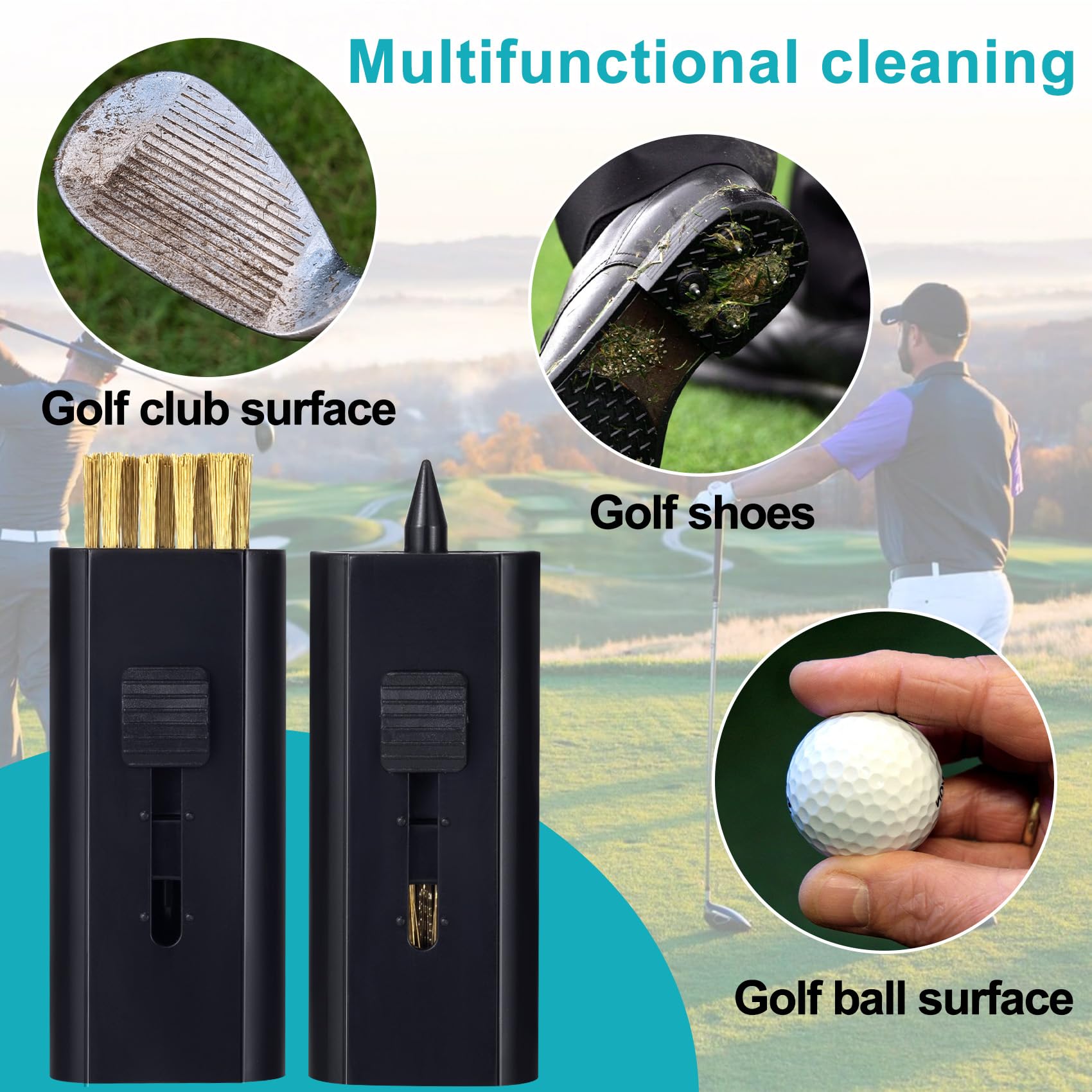 PAGOW 4 Pack Pocket Retractable Golf Club Cleaner Brush, Double Sided Golf Club Brush Groove Cleaner, Portable Golf Club Cleaning Wire Brush Tool, Must Have Golf Bag Accessories Golf Gifts (Black)