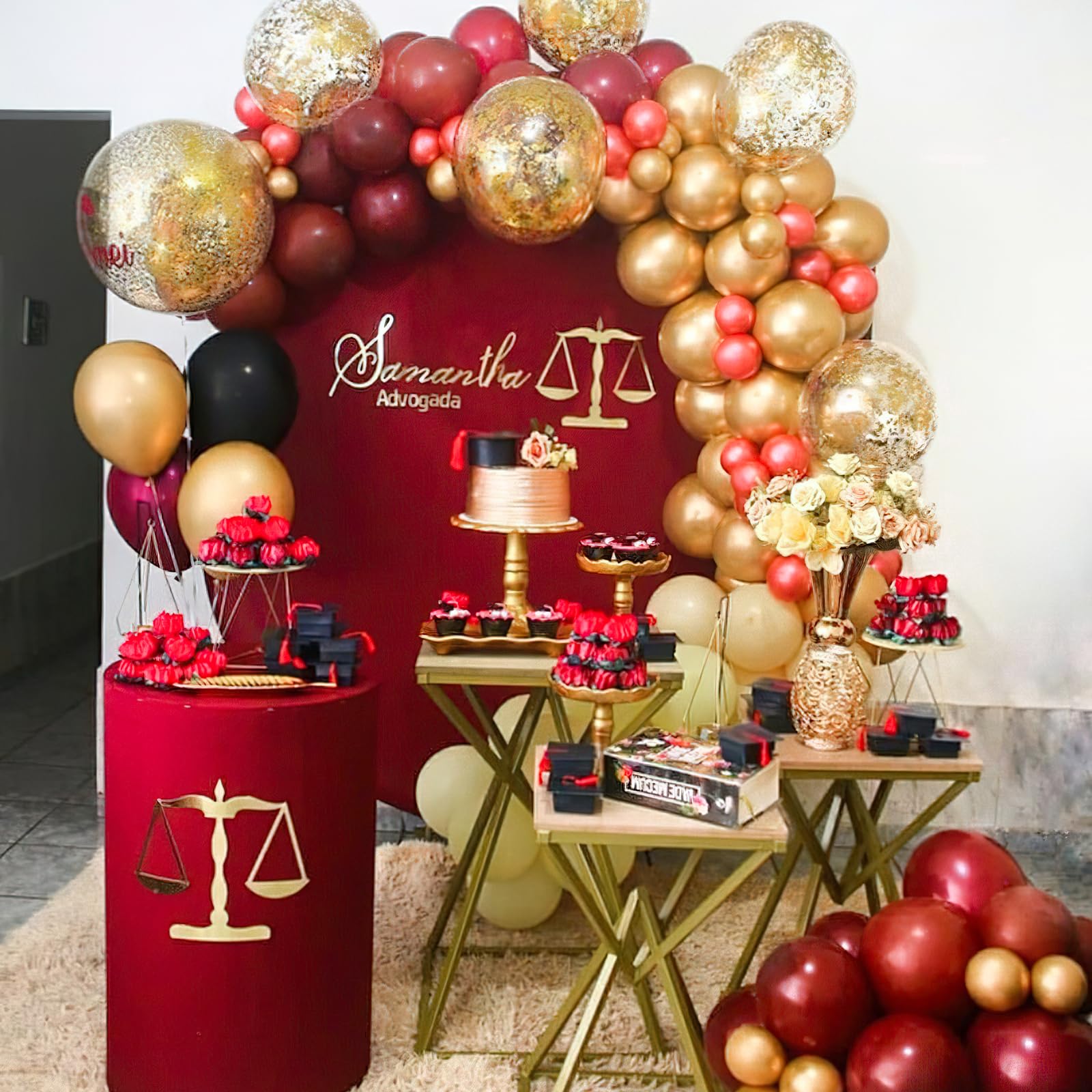 PartyWoo Red and Gold Balloons, 60 pcs 12 Inch Maroon Ruby Dark Red Burgundy Metallic Gold Confetti Balloons for Graduation Christmas Wedding Valentine's Day New Year Birthday Party Decorations