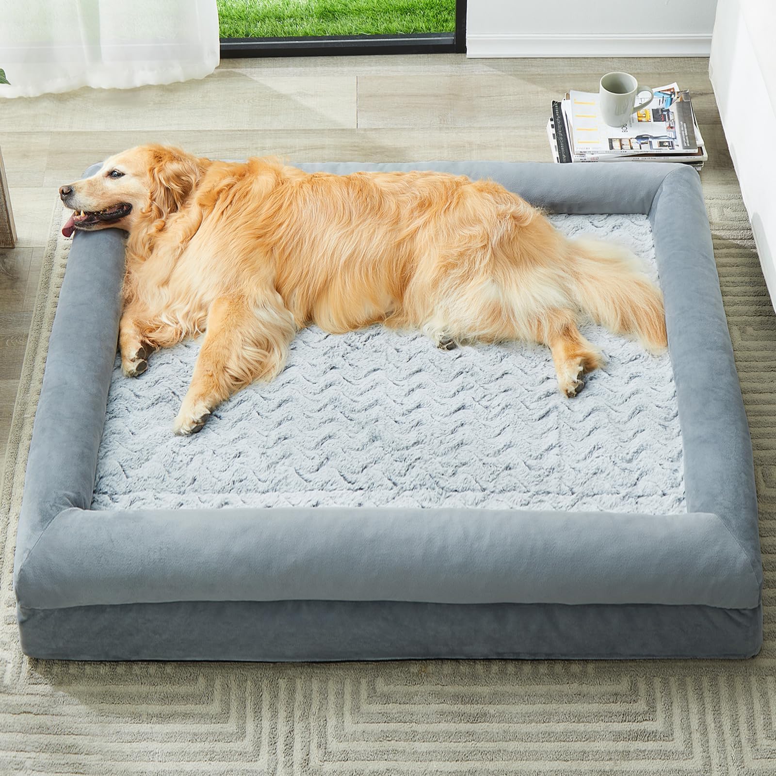 WNPETHOME Orthopedic Dog Beds for Large Dogs, Extra Large Waterproof Dog Couch with Removable Washable Cover & Anti-Slip Bottom, XL Dog Crate Bed with Sides