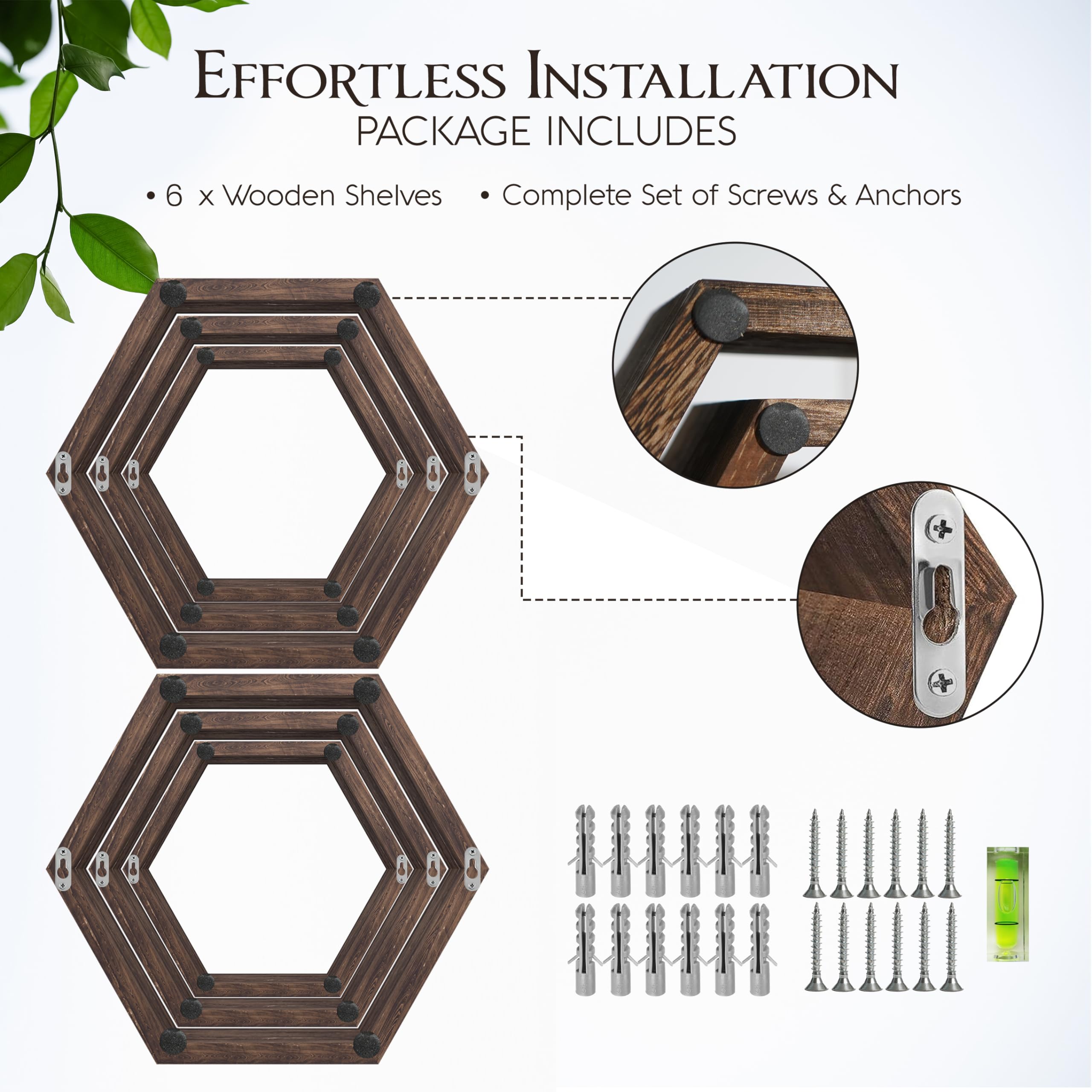 Decovate Hexagon Floating Shelves Set of 6 Honeycomb Shelves for Wall, Wooden Hexagon Shelves for Farmhouse Storage, Sturdy Elegant & Geometric octagon shelf for office, Kids, DIY & Hallway Wall Décor
