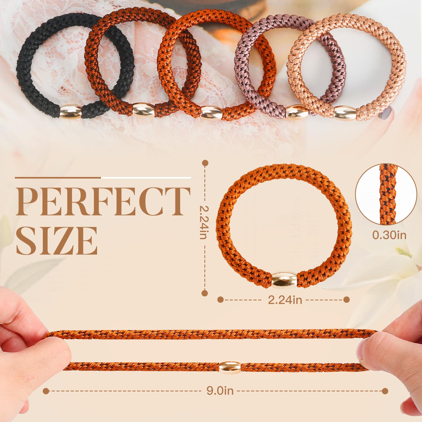 FORENEE Hair Ties No Damage - 10PCS Ponytail Holders - Elastic Hair Ties for Thick Hair - Braided Hair Bands for Women Girls's Hair - Neutral