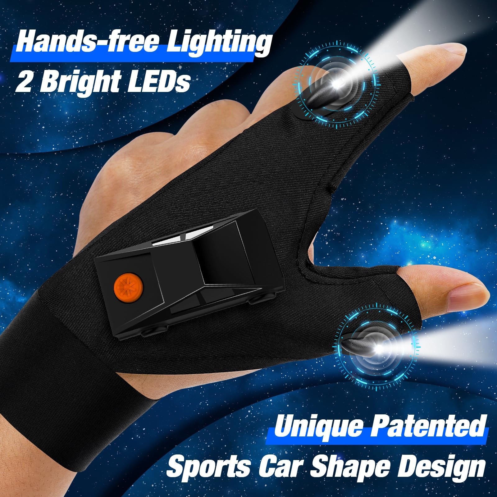 PARIGO LED Flashlight Gloves Gifts for Men Women Christmas Stocking Stuffers for Men Husband Boyfriend Fathers Dad Who Have Everything, Waterproof Lighted Glove Fishing Gift for Birthday Cool Gadgets