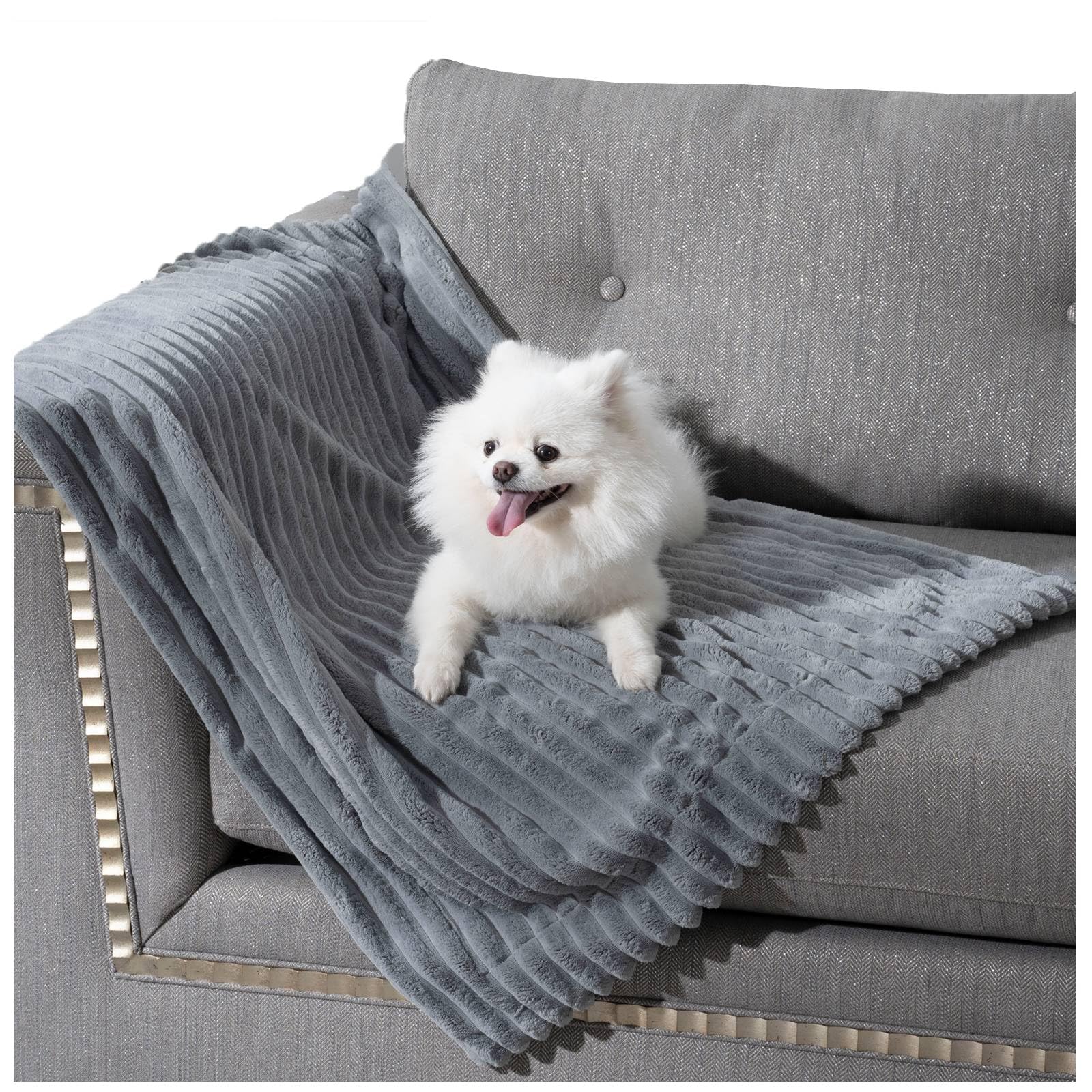 Waterproof Blanket Natural Grey Dog Blanket for Small Dogs, Washable Double Sided Pet Blanket with Milk Plush and Super Soft Velvet, Pee Proof Calming Dog Blanket for Couch Protection