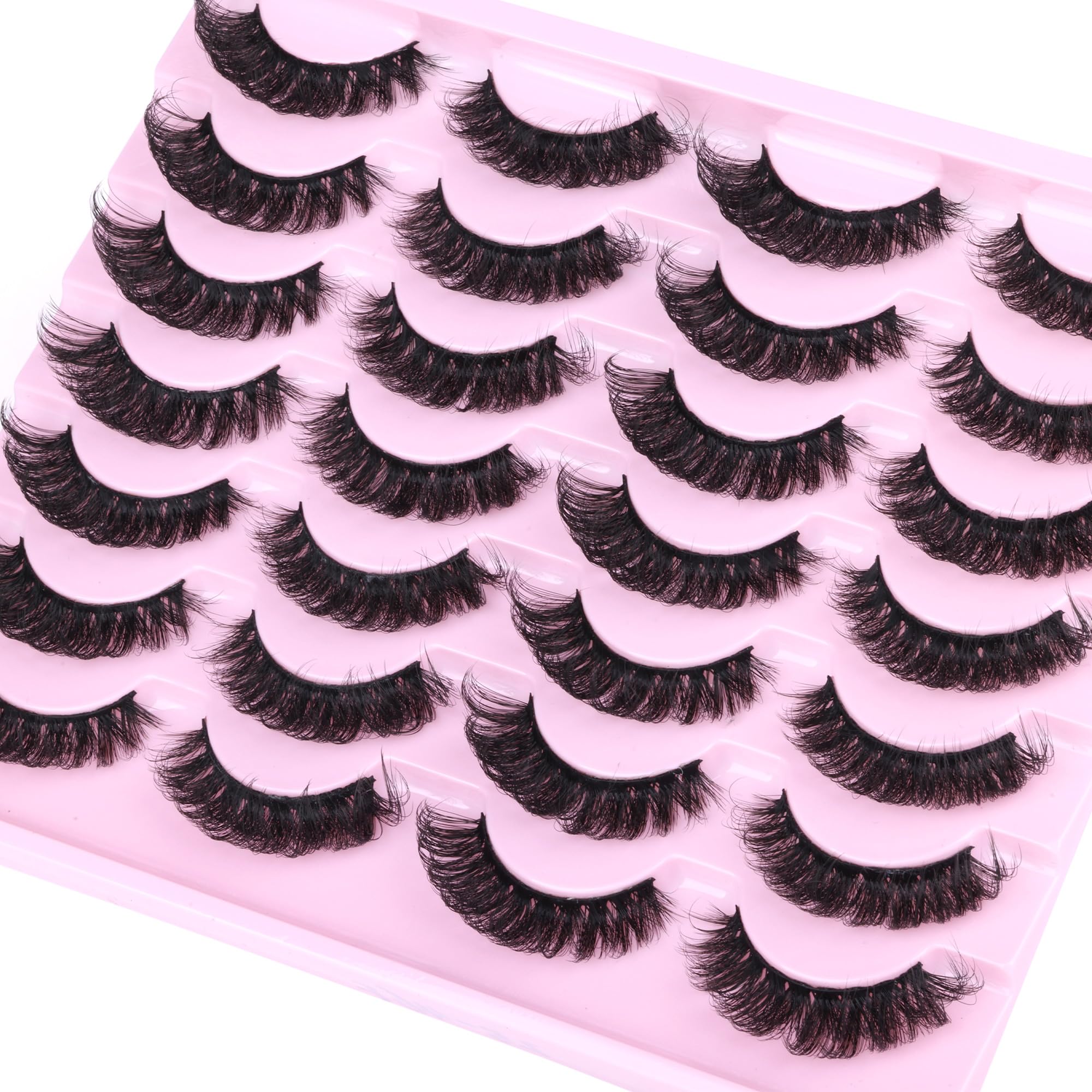 False Eyelashes Fluffy Russian Strip Lashes D Curl Fake Eyelashes Extension Wispy Cat Eye Lashes Handmade Soft Reusable 14 Pairs Lashes Pack