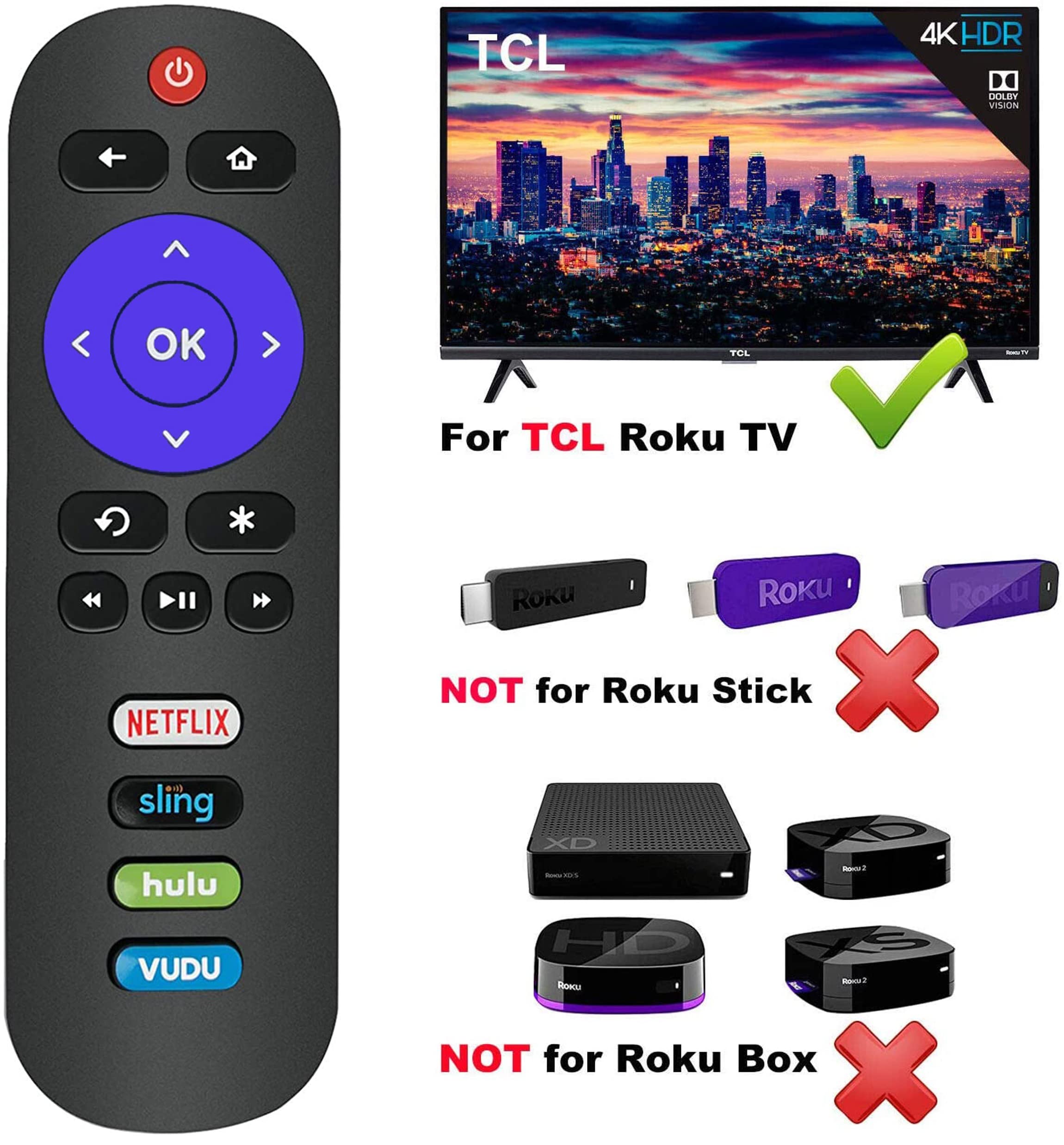 TCL/Roku TV Replacement Remote RC280 w/Volume Control Button