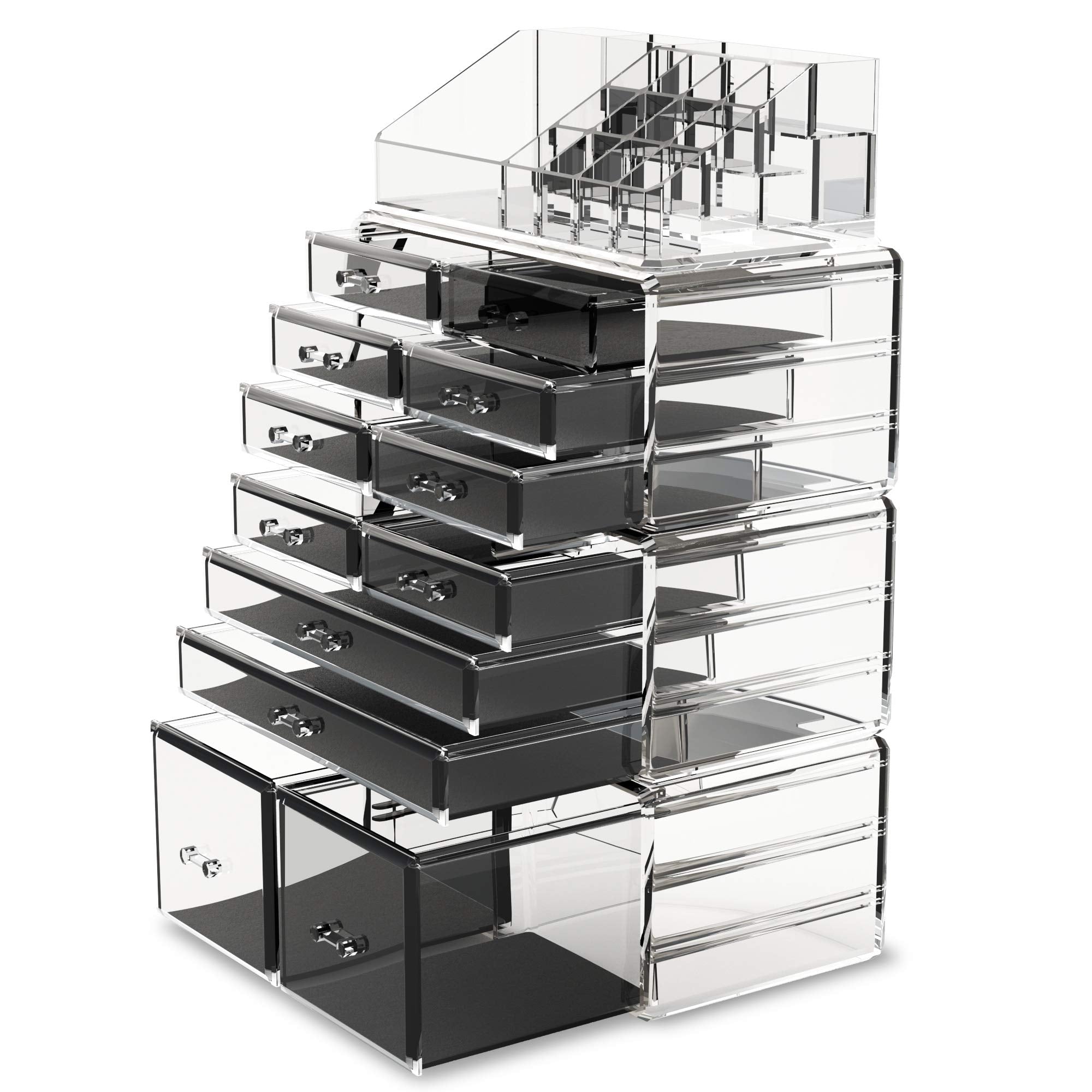 Readaeer Makeup Cosmetic Organizer Storage Drawers Display Boxes Case with 12 Drawers(Clear)