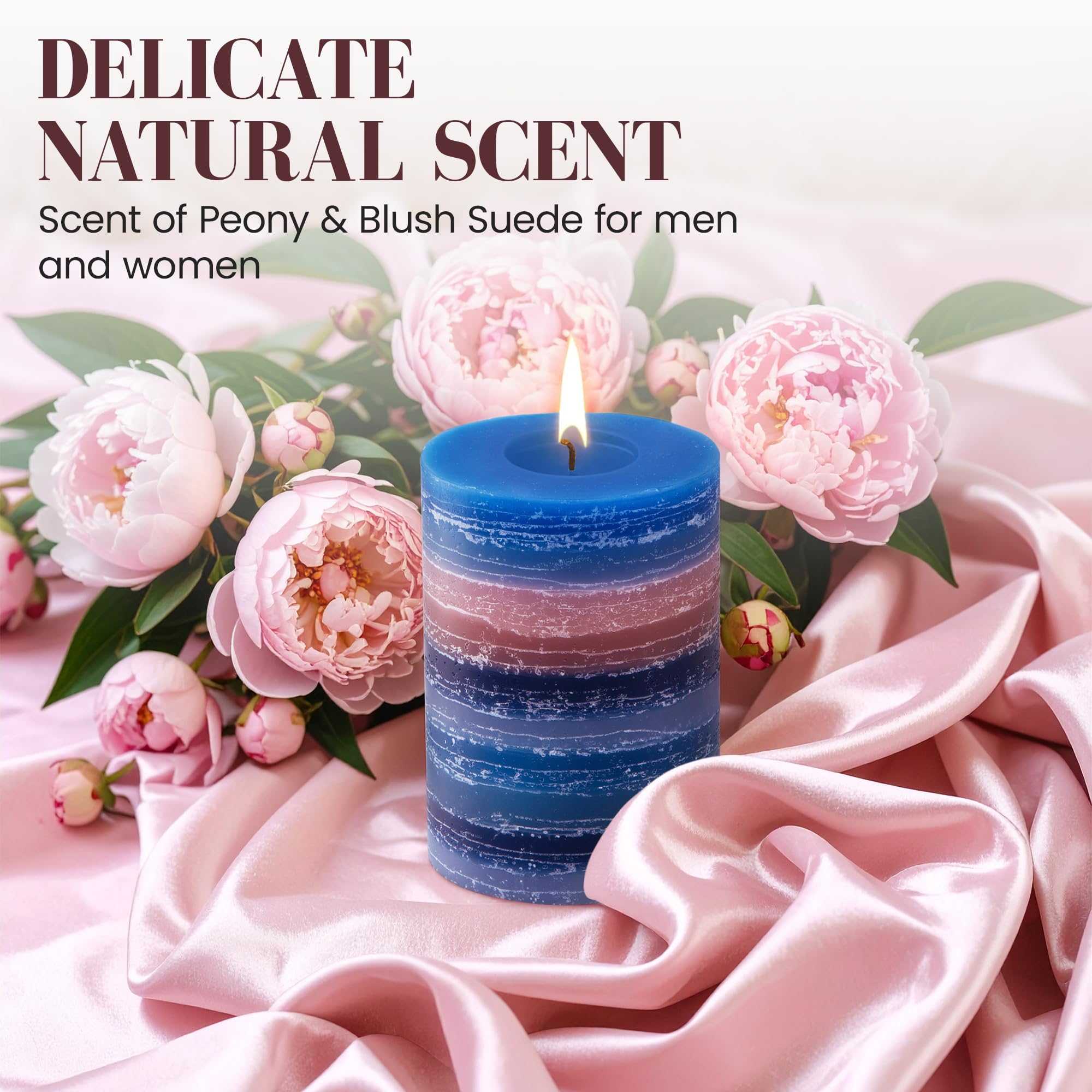 CraftyCrocodile Decorative Scented Pillar Candle - Handcrafted Navy Blue Candles with Cotton Wick, Smokeless for Spa, Aromatherapy, Home, Wedding - 40 Hour Burn Time - 3" W x 4" H