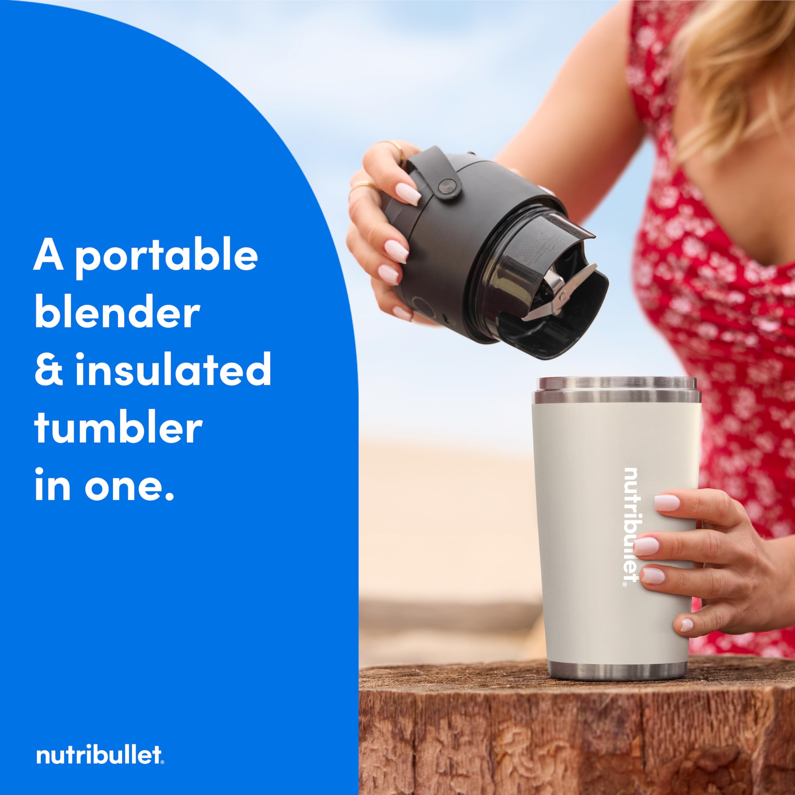 nutribullet Flip Portable Blender with Insulated Cup, Cordless, Matte Linen, NBPB50350LIN