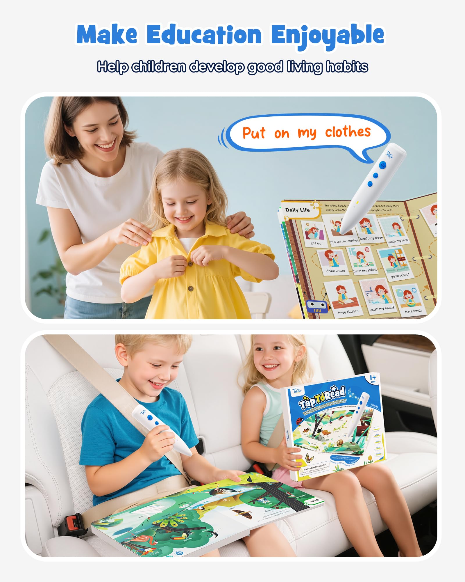 TEKFUN Learn to Read Sound Books with Talking Pen, Educational Autism Sensory Toys for Kids, 500+ Learning Activities, Toddler Birthday Gifts for Boys Girls Ages 1-6