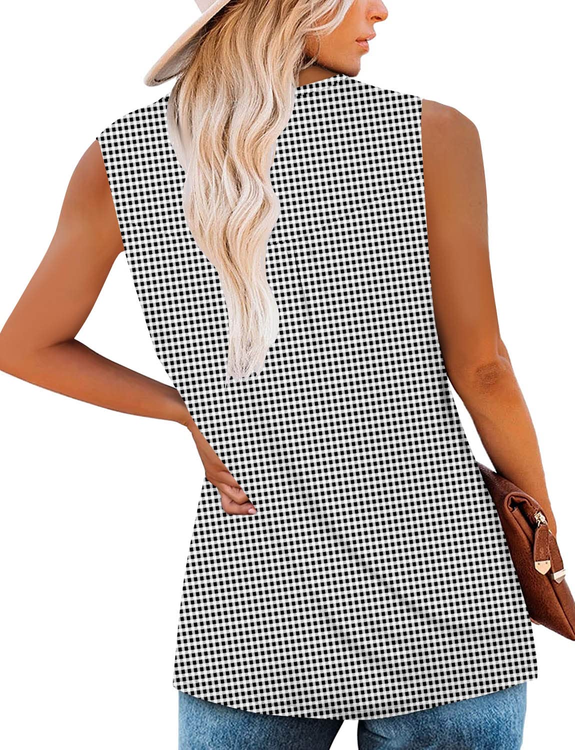 BETTE BOUTIK Plaided Summer Tank Tops for Women Black Sleeveless Blouse Henley Tank Tops Women Sleeveless Tunic Women SmallPlaid Large