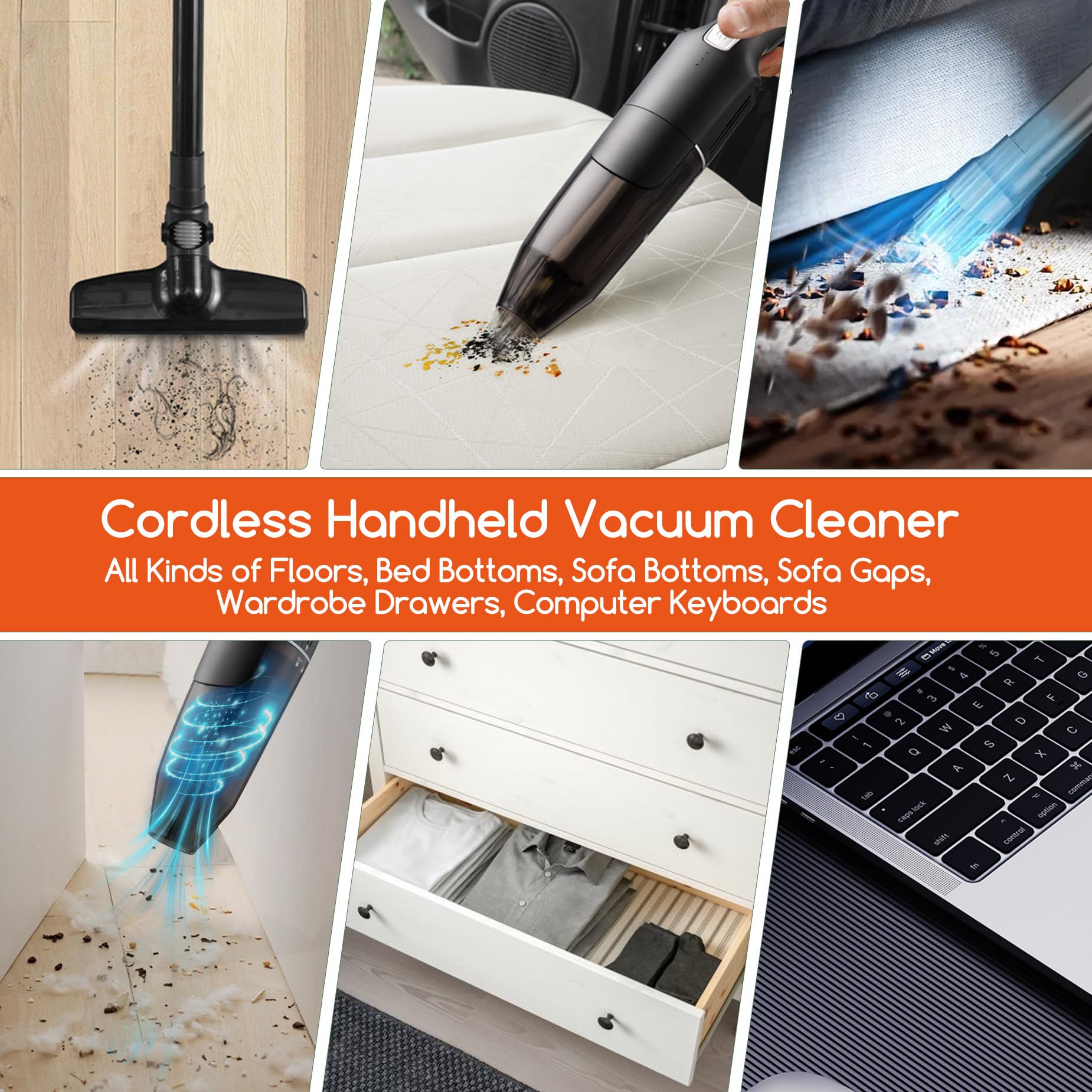 REECOO Cordless Stick/Handheld Vacuum Cleaner, 10-17Kpa 2-Level Powerful Suction,Fast Charging-Use Durable, Latest Household Vacuum Cleaners for Cleaning Flooring,Carpets,Car Seat,Sofas, Hair and Dust