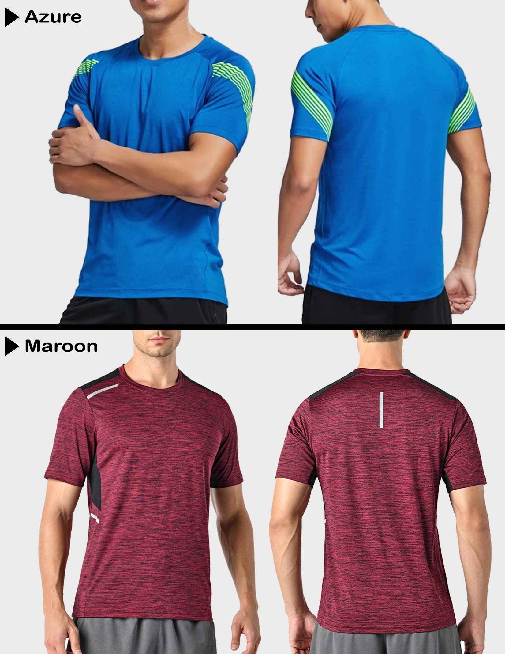 5 Pack Men’s Active Quick Dry Crew Neck T Shirts | Athletic Running Gym Workout Short Sleeve Tee Tops Bulk (Set 2, Medium)