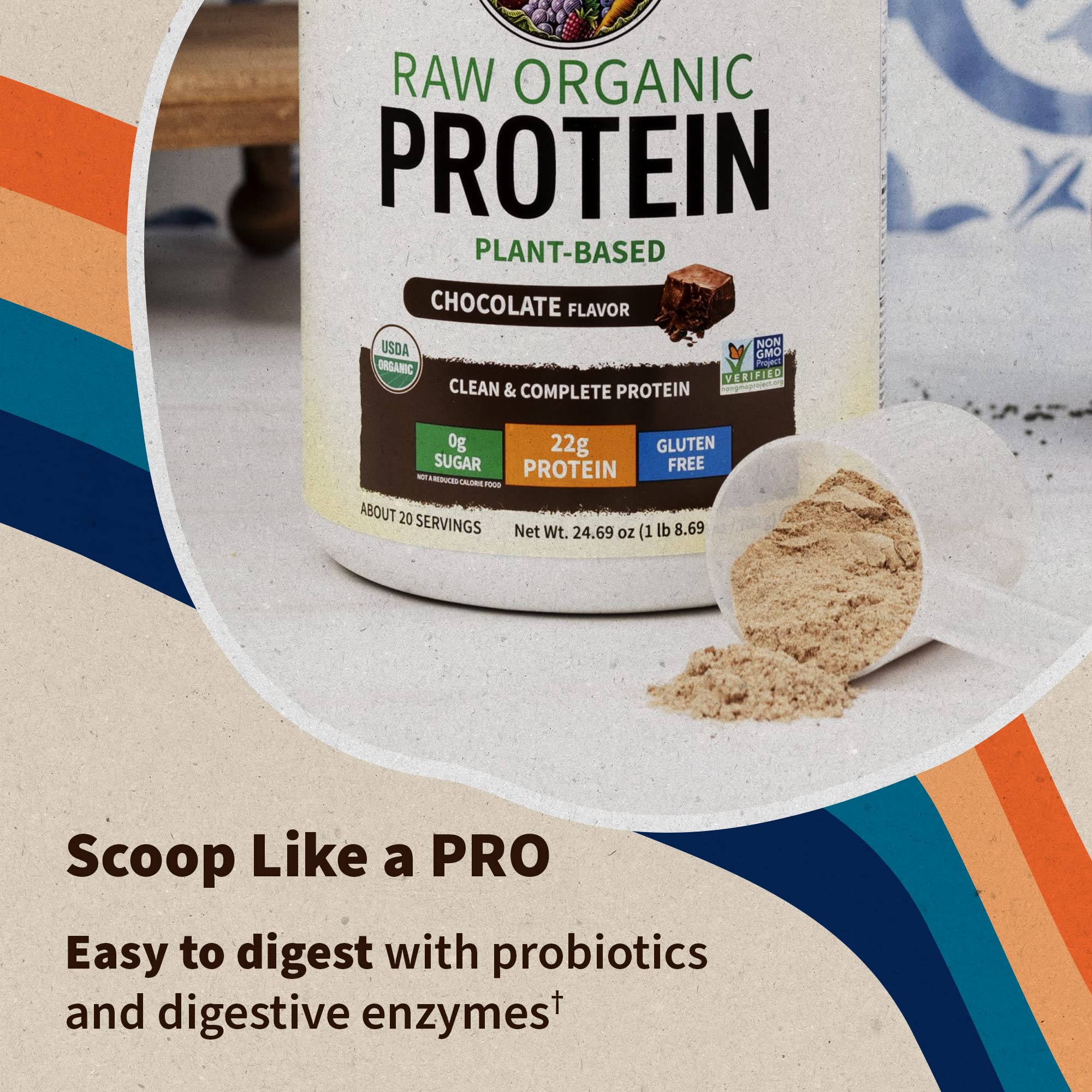 Vegan Protein Powder - Chocolate Protein Powder, Organic Protein Powder, 22g Plant Based Protein & BCAAs, Probiotics & Digestive Enzymes - Garden of Life Protein Powder, Gluten & Lactose Free 1.5 LB