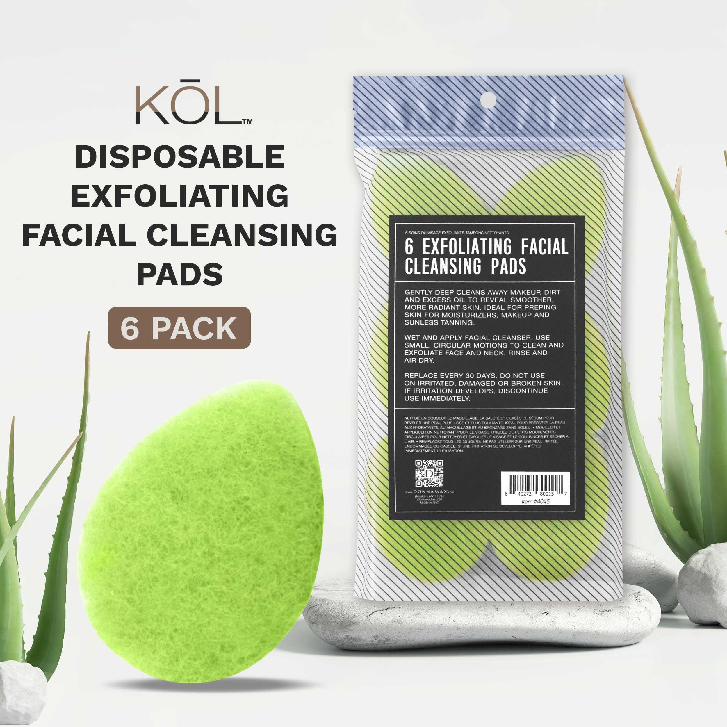 KOL Face Scrubber, Aloe Infused Exfoliating Facial Cleansing Pads, Disposable Exfoliator Face Sponge for Daily Face Cleaning and Makeup Removal, 6 Count