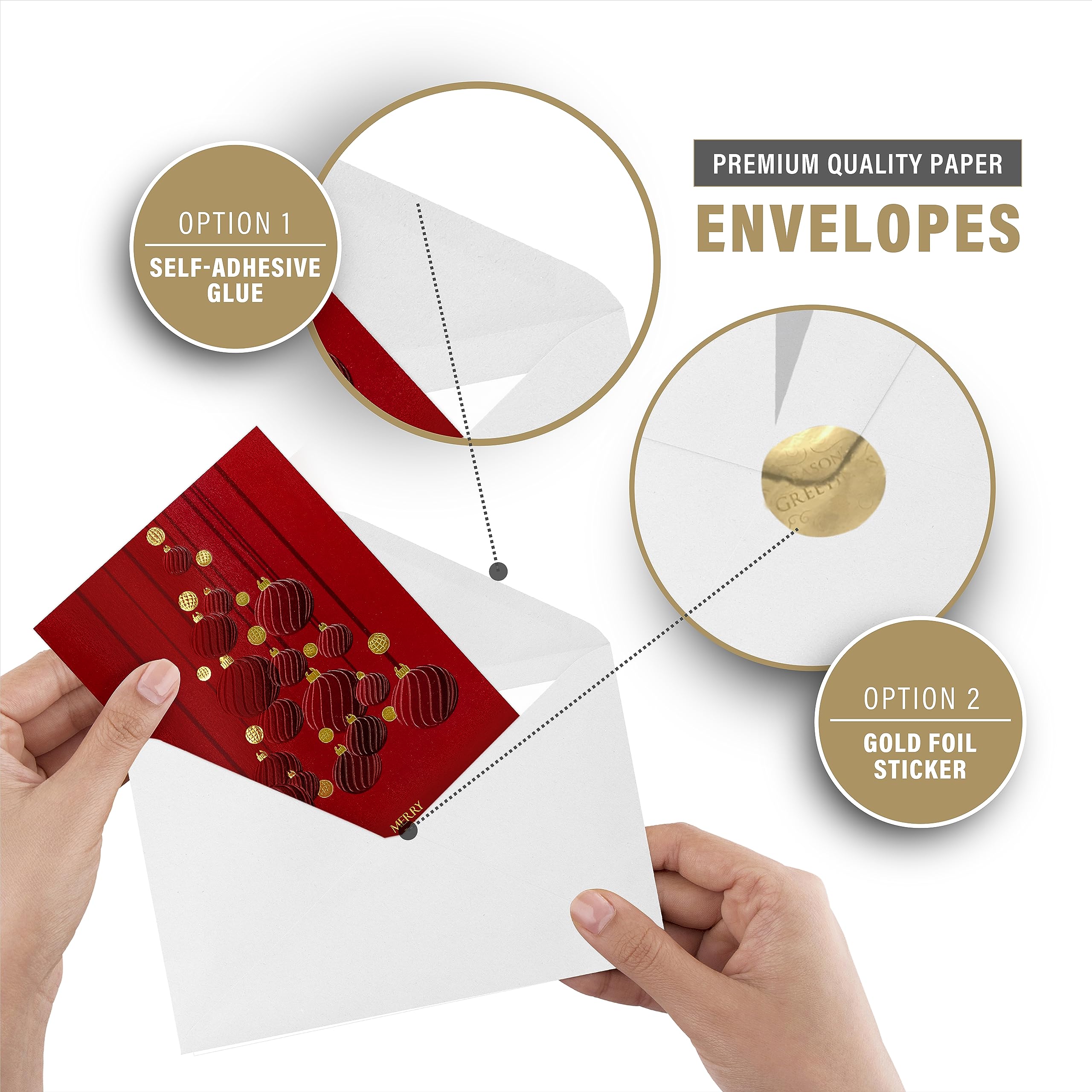 easykart labels 16 Christmas Greeting Cards with Gold Foiling & Embossing with Envelopes, Dark Red Colour, 6.75 x 4.5 Inch Merry Christmas Cards with Seal Stickers For Friends, Family and loved Ones