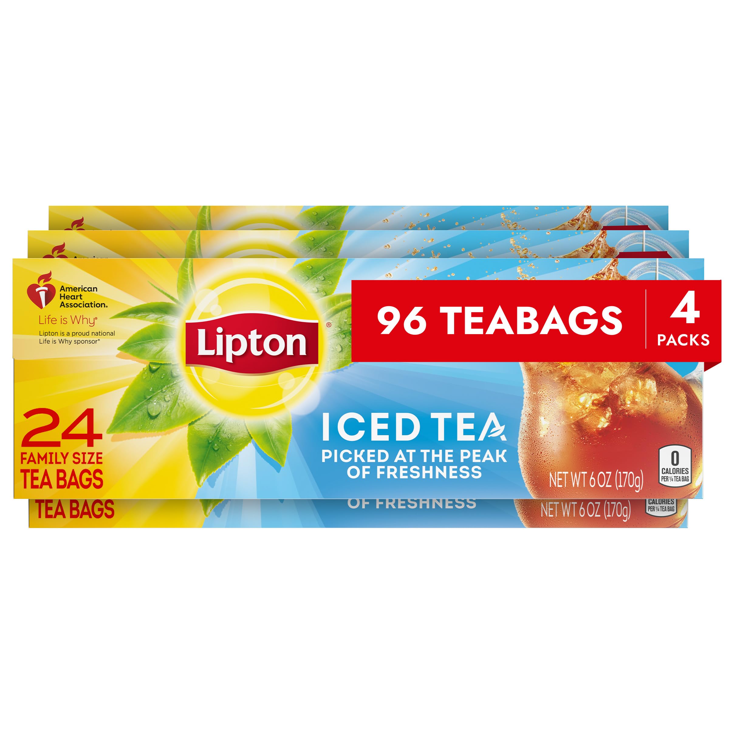 Lipton Unsweetened Iced Tea Bags, Gallon-Sized, 96 Total Tea Bags (24ct - Pack of 4)