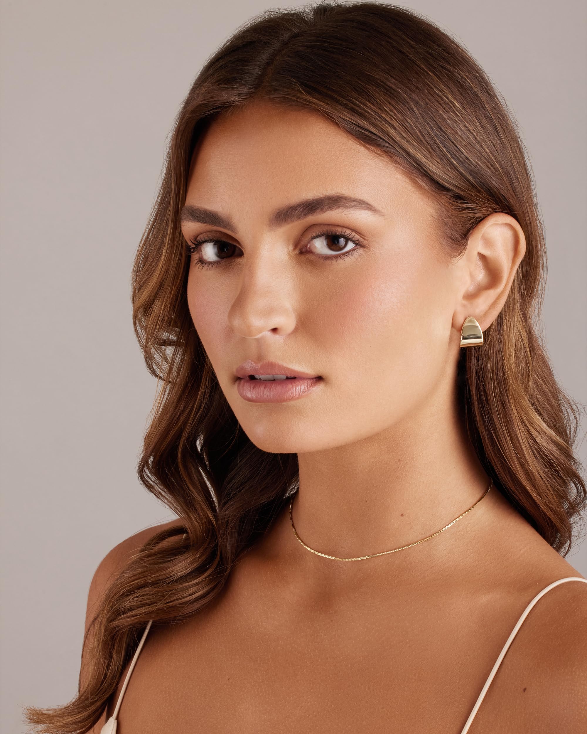 PAVOI 14K Gold Plated 925 Sterling Silver Posts Chunky Hoop Earrings | Statement Huggie Hoops for Women | Lightweight White Gold Dome Earrings