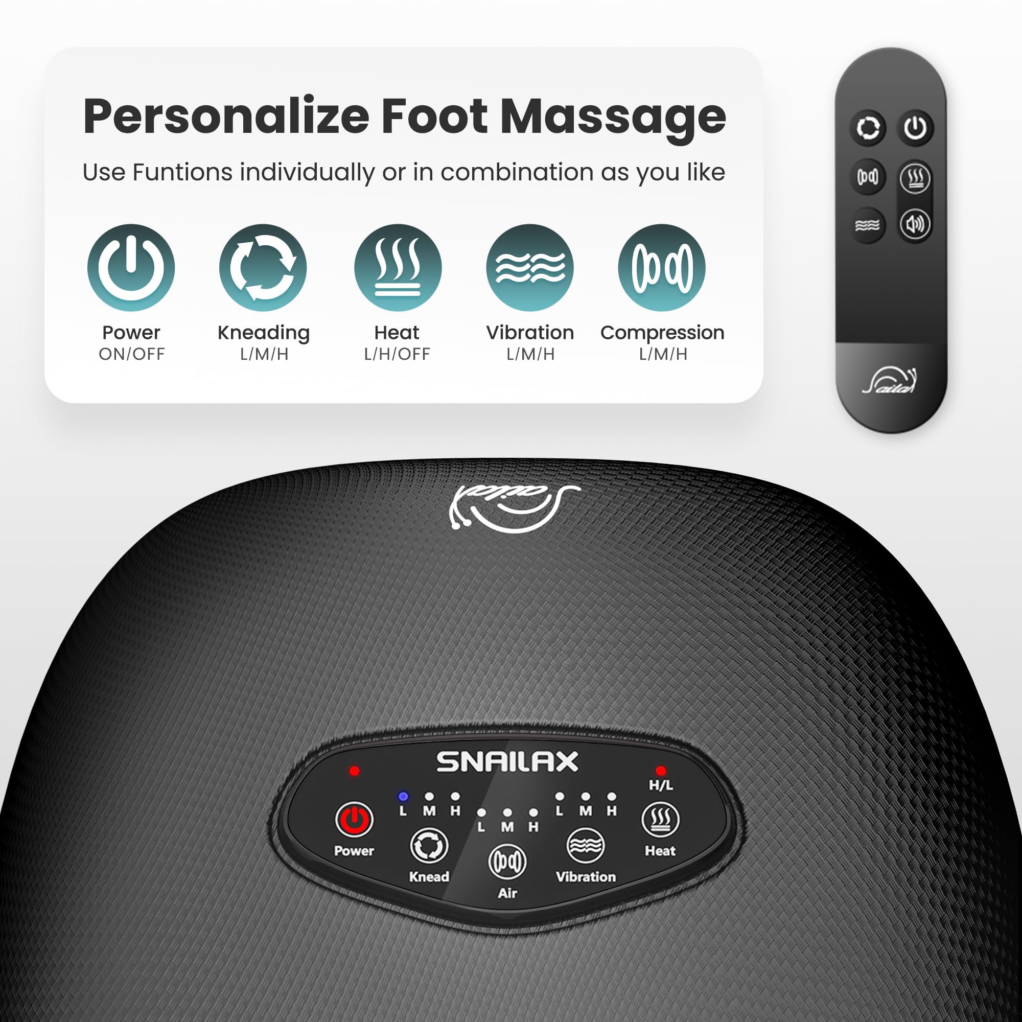 Snailax Shiatsu Foot Massager with Heat, Deep Kneading, Compression, Vibration,FSA HSA Eligible,Electric Foot Massage Machine for Plantar Fasciitis,Neuropathy,Foot Warmer,Remote Control,Size 13,Gifts