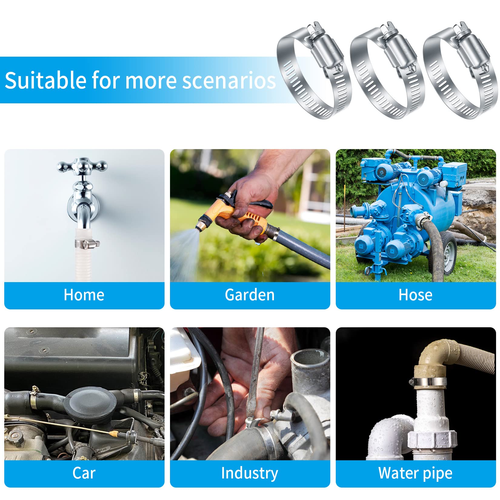 20 Pcs Hose Clamps Stainless Steel, 1/4-2 in (6-51mm) Adjustable Worm Gear Pipe Hose Clamps, Heavy Duty Fuel Line Hose Clamps for Plumbing, Automotive, Dishwasher, Washing Machine, Mechanical