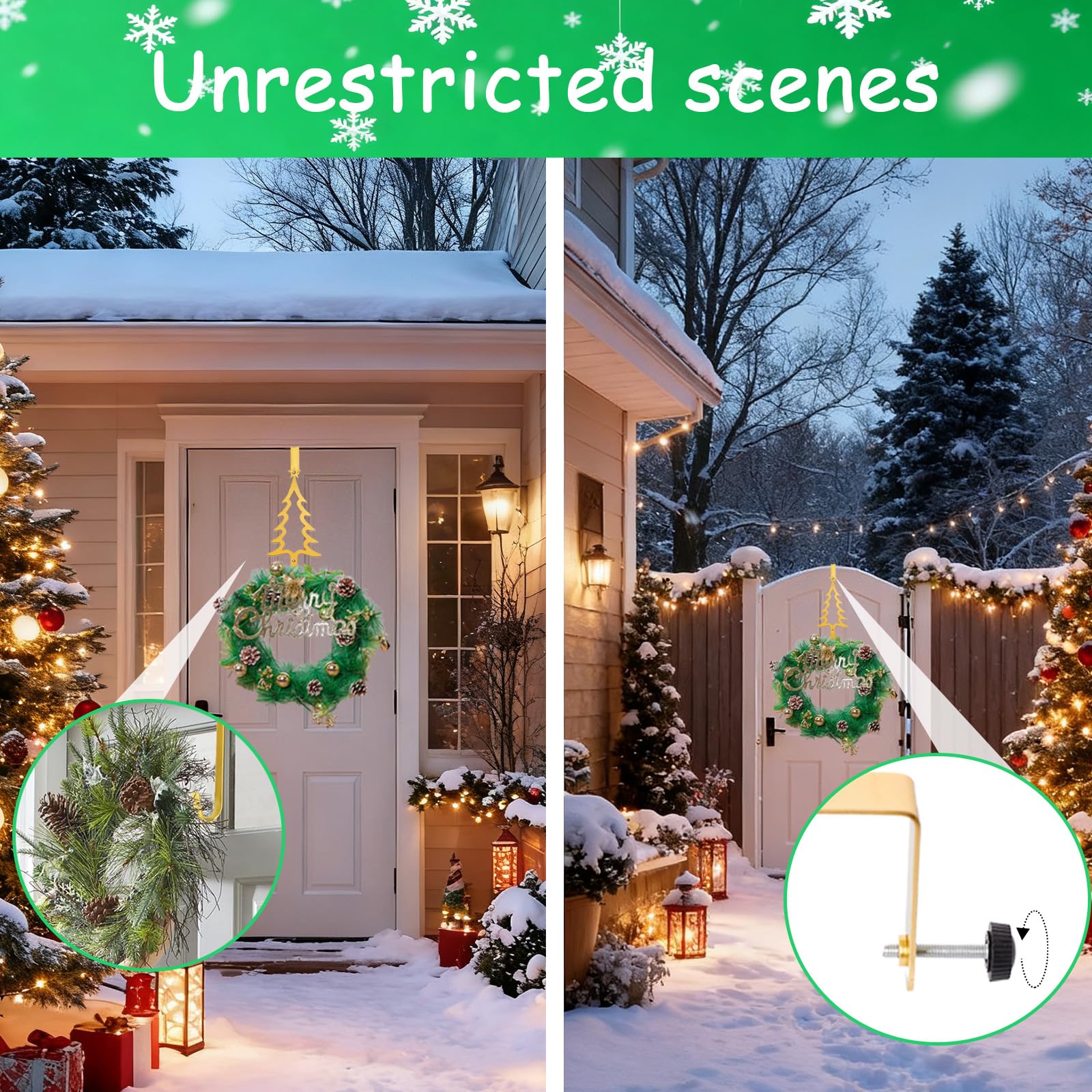 AMOEJOV Wreath Hangers for Front Door, Christmas Tree Over The Door Hooks 15" Metal Front Door Hangers Sturdy Wreath Holder for Xmas Party Festival Front Porch Home Decor