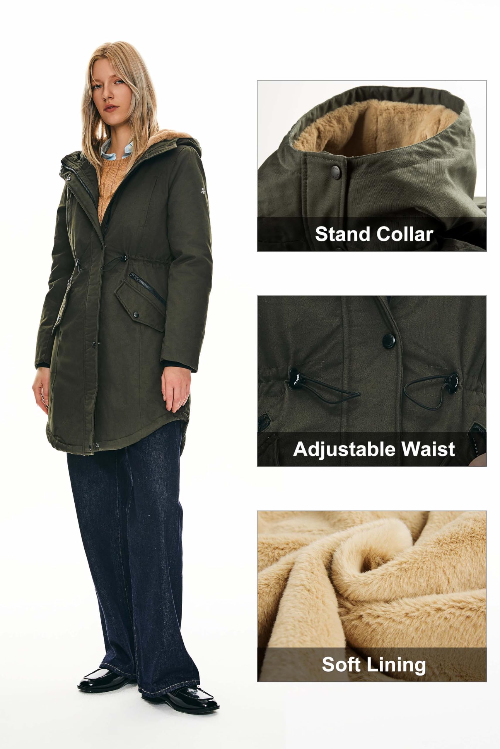 Orolay Women's Thicken Fleece Lined Parka Winter Coat Hooded Jacket with Pockets Deep Forest M