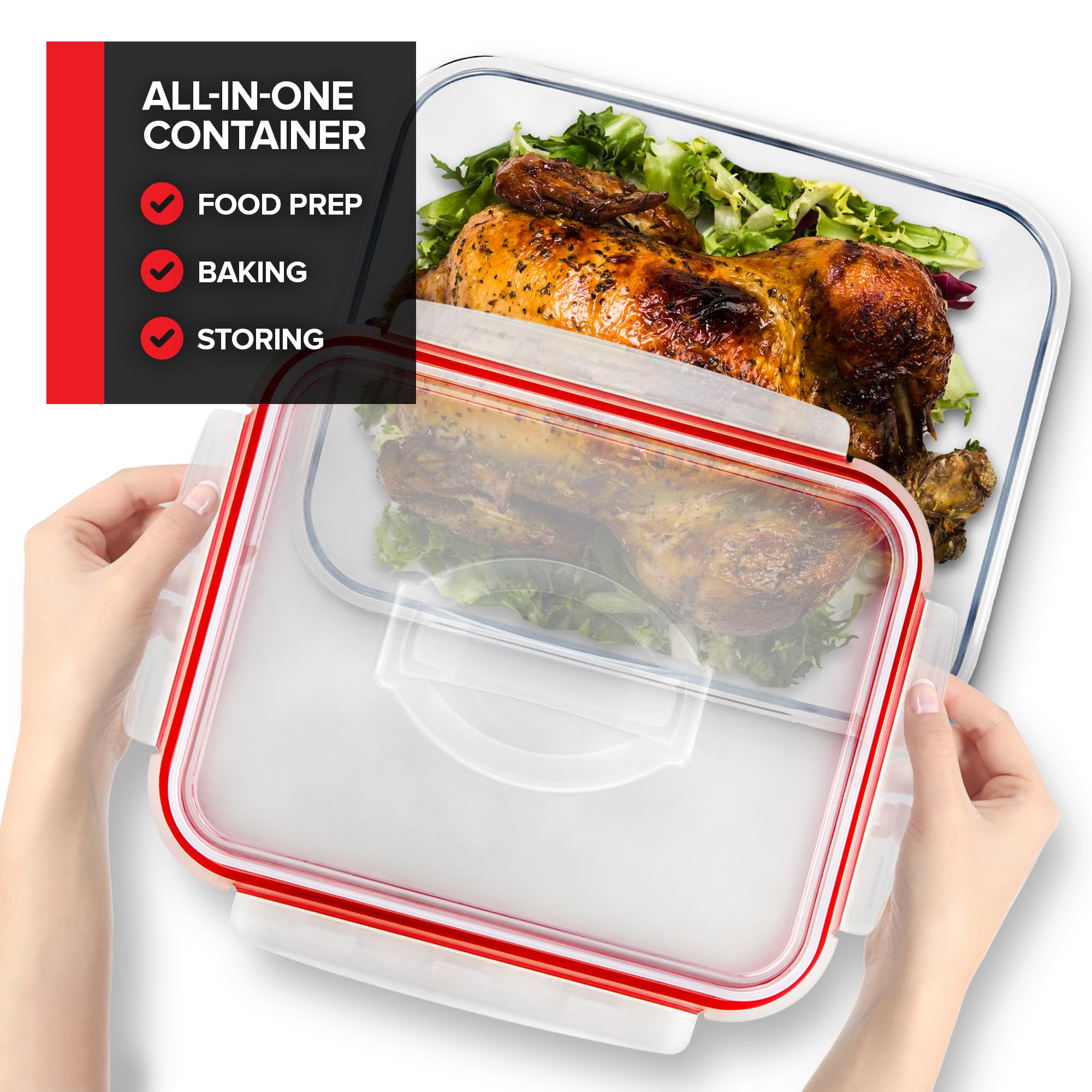 28 Cup Extra Large Glass Storage Container with Lid (220 Ounces), Oven Safe Large Glass Container with Handle, Large Glass Food Storage Container with Airtight Locking Lid with Handle, Freezer Safe