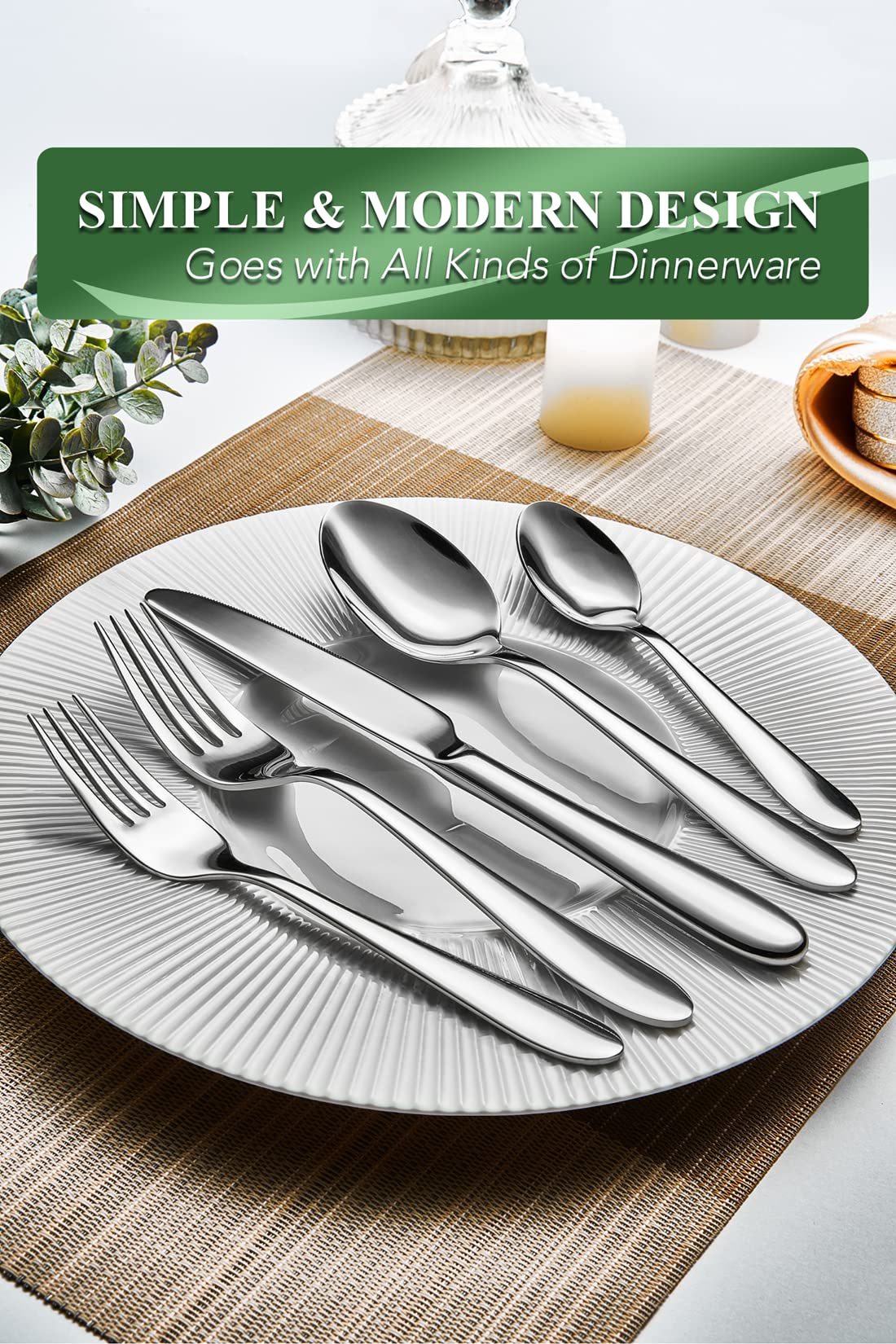 EIUBUIE 20 Piece Silverware Set, Stainless Steel Flatware Set for 4 Mirror Polished Kitchen Cutlery Sets Include Upgraded Heavy Forks and Spoons Knives, Dishwasher Safe