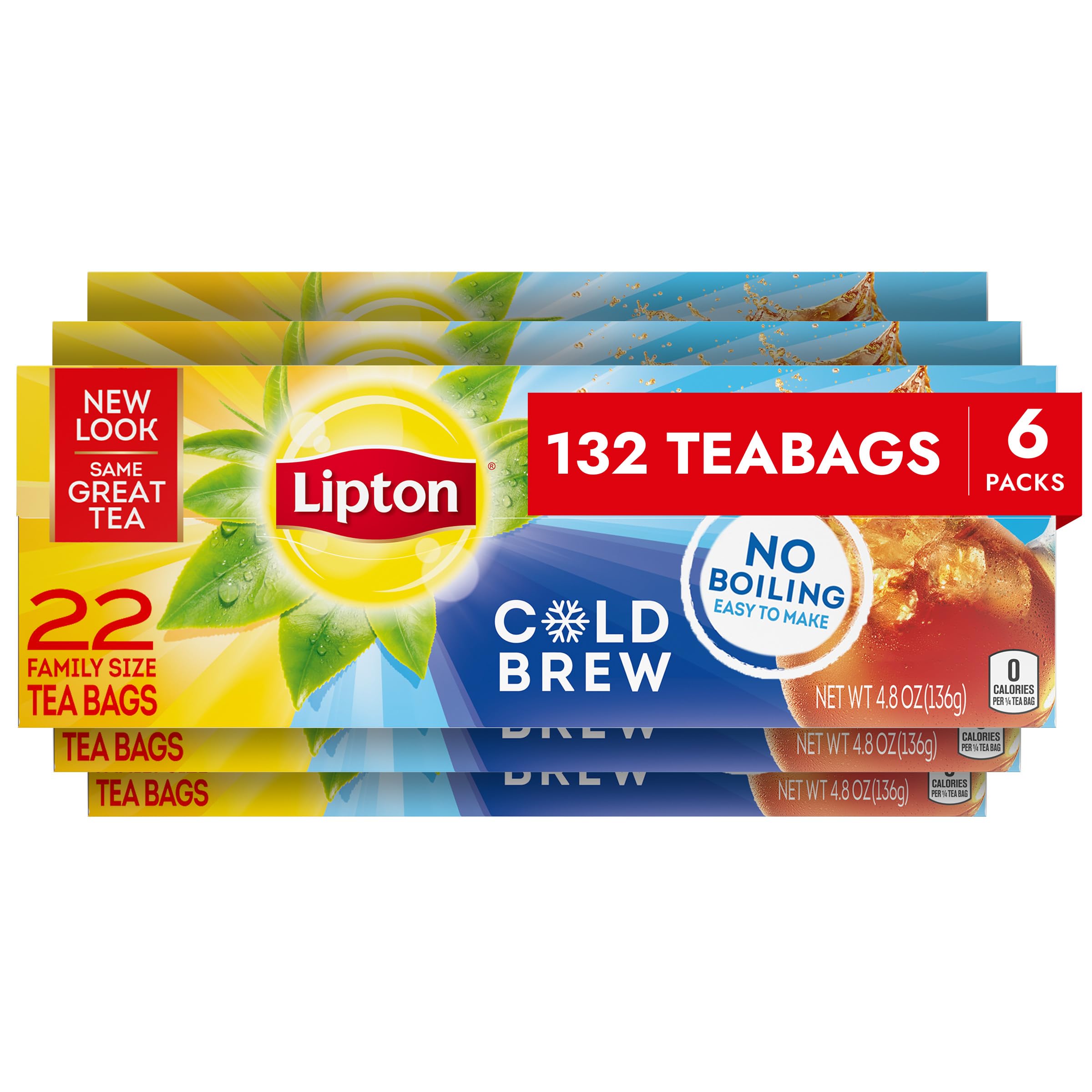 Lipton Cold Brew Iced Tea Bags, Family Size Iced Tea Bags, 132 Total Tea Bags (22ct - Pack of 6)