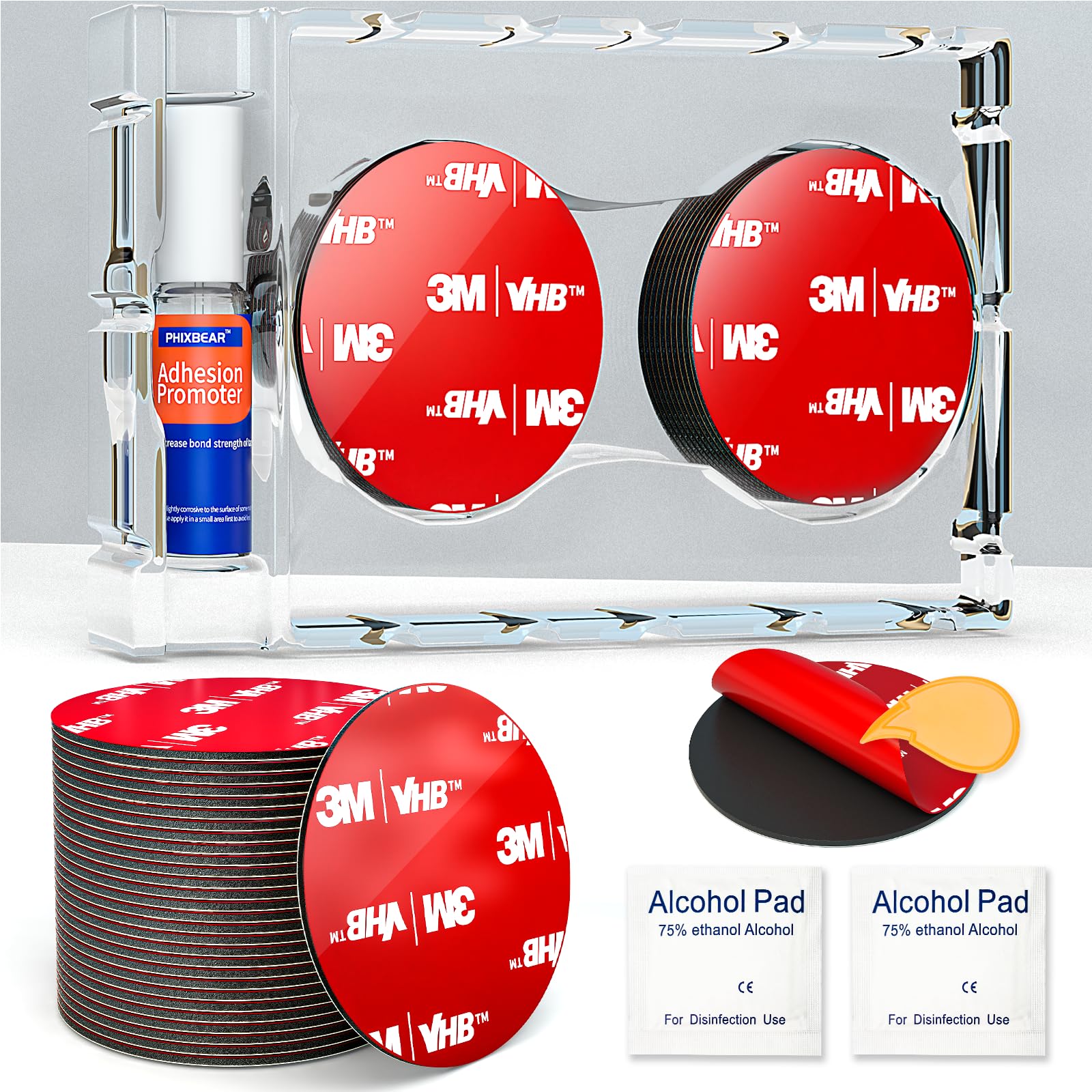 PHIXBEAR 1.57in Round Double Sided Tape Heavy Duty, Made of 3M 5952 VHB, Extreme Mounting Tape, No Residue No Damage Waterproof Heat Resistant, Suitable for Home, Car, and Outdoor Use, 24PCS