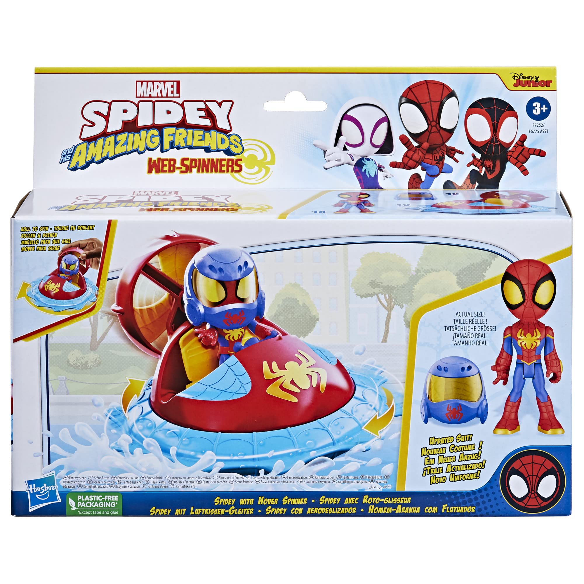 Spidey and his Amazing Friends Marvel Web-Spinners Spidey with Hover Spinner, Car Playset with Vehicle, 4-Inch Scale Action Figure and Accessory, Toy Cars for Kids 3 and Up