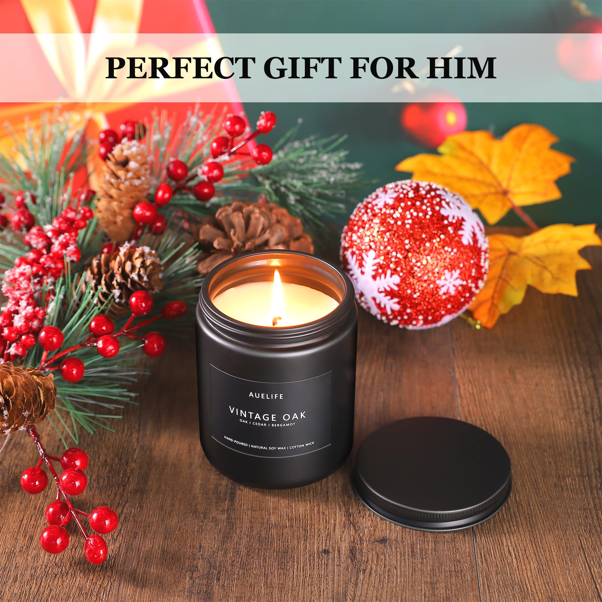 Scented Candles Set | Men Candle Set, Scented Candles for Home, Gifts for Men - 4 Pack Men Candle Gifts Soy Candles Scents of Lavender/Leather/Oak/Smoke & Vanilla