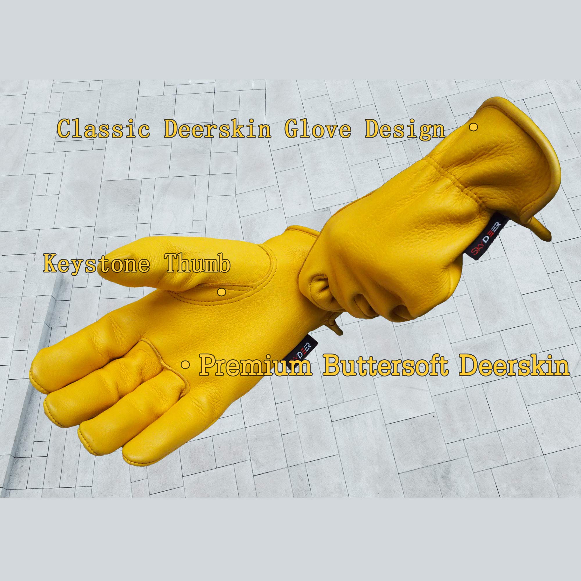 SKYDEER 100% Full Premium Genuine Grain Deerskin Leather Hi-Performance Utility Driver Work Gloves (SD2210/L, Unlined)
