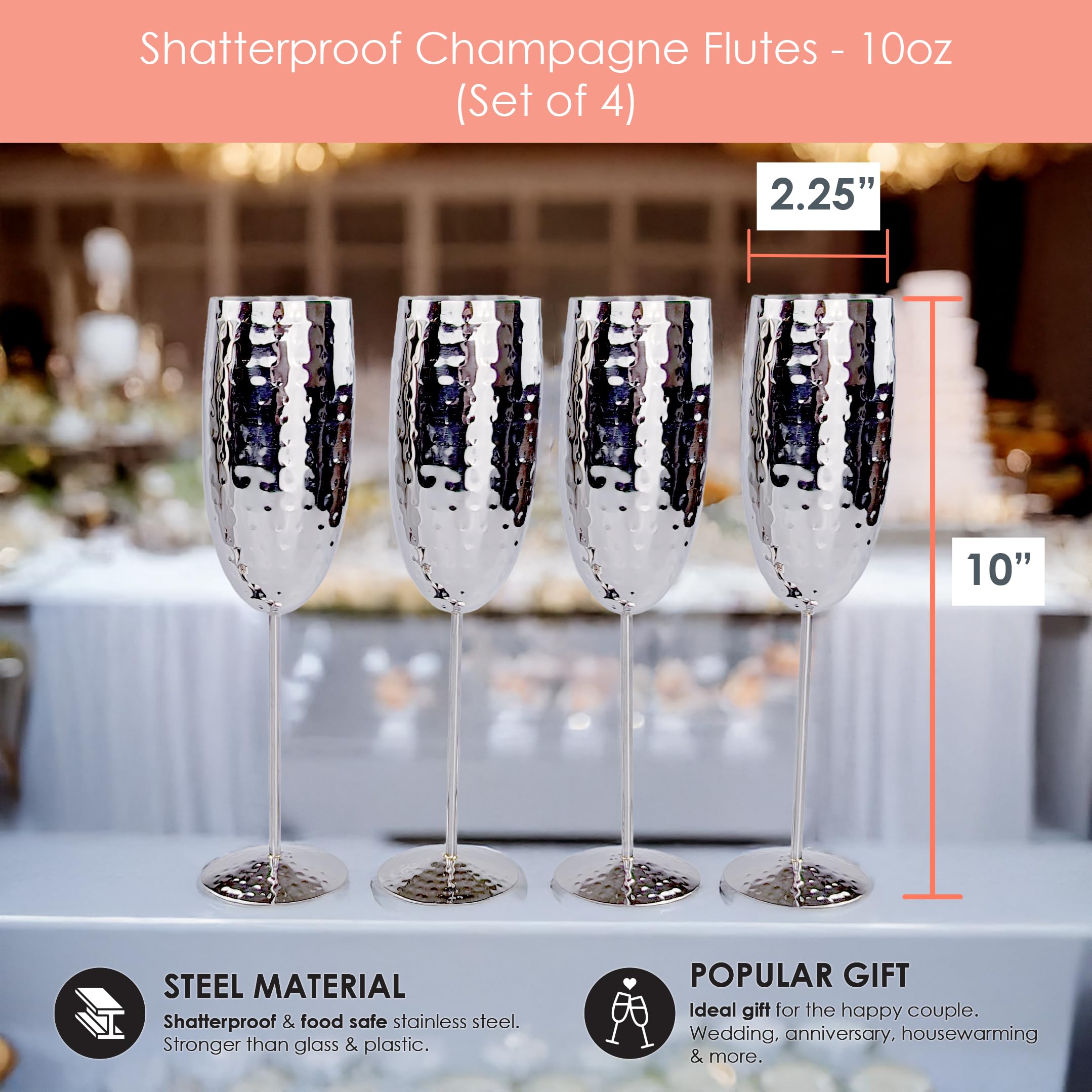 BREKX Champagne Ice Bucket with 4 Champagne Flutes Set - Insulated Ice Bucket for Parties, Wedding Gifts for the Couple, Bridal and Housewarming Gifts, Mimosa Bar Supplies