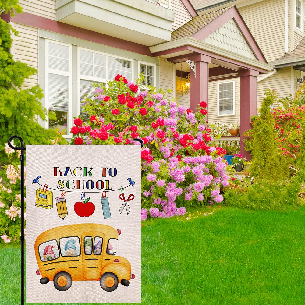 Welcome Back to School Stationery Garden Flag Double Sided, First Day of School Teacher Appreciation Yard Outdoor Decoration 12.5 x 18 Inch