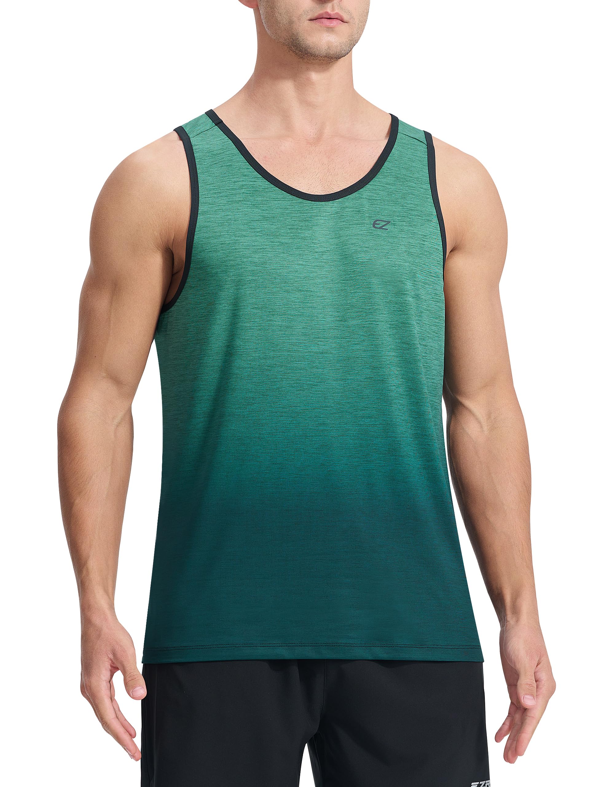 EZRUN Men's Tank Tops Quick Dry Workout Gym Sleeveless Shirts Summer Running Athletic Swim Shirts Green