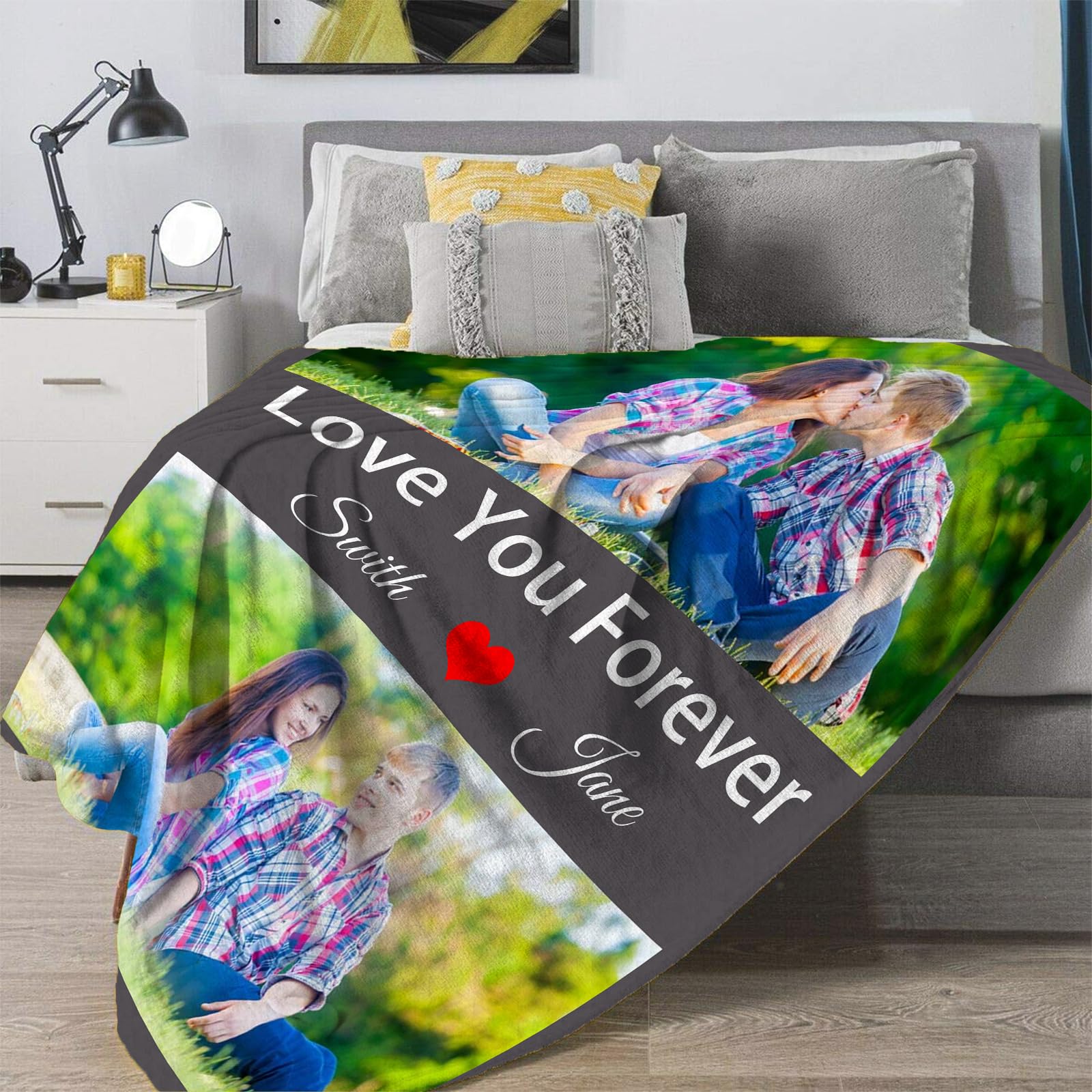 Valentines Day Custom Blanket Gifts with Picture Text, Custom Photo Throw Blankets for Him Her, Personalized Gift from Boyfriend Girlfriend Wife Husband Couple, Customized Birthday Gifts Ideas