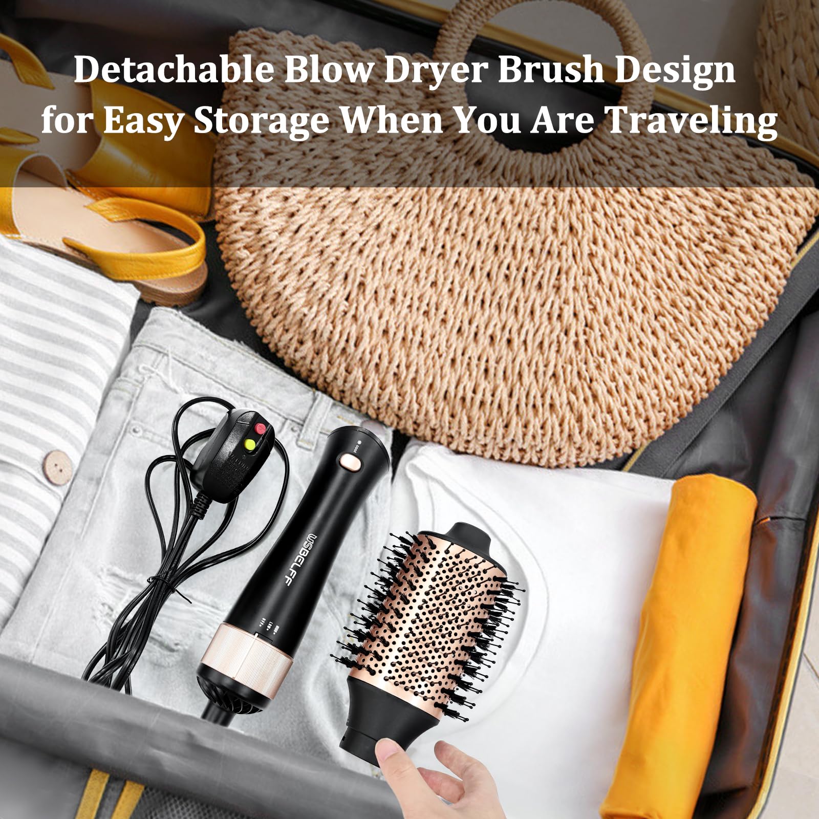 Hair Dryer Brush Blow Dryer Brush in 1 - Detachable 1 Step Volumizer, Styler, Dryer, 2.8" Oval Barrel, Professional Salon Hot Air Brush, Black Gold
