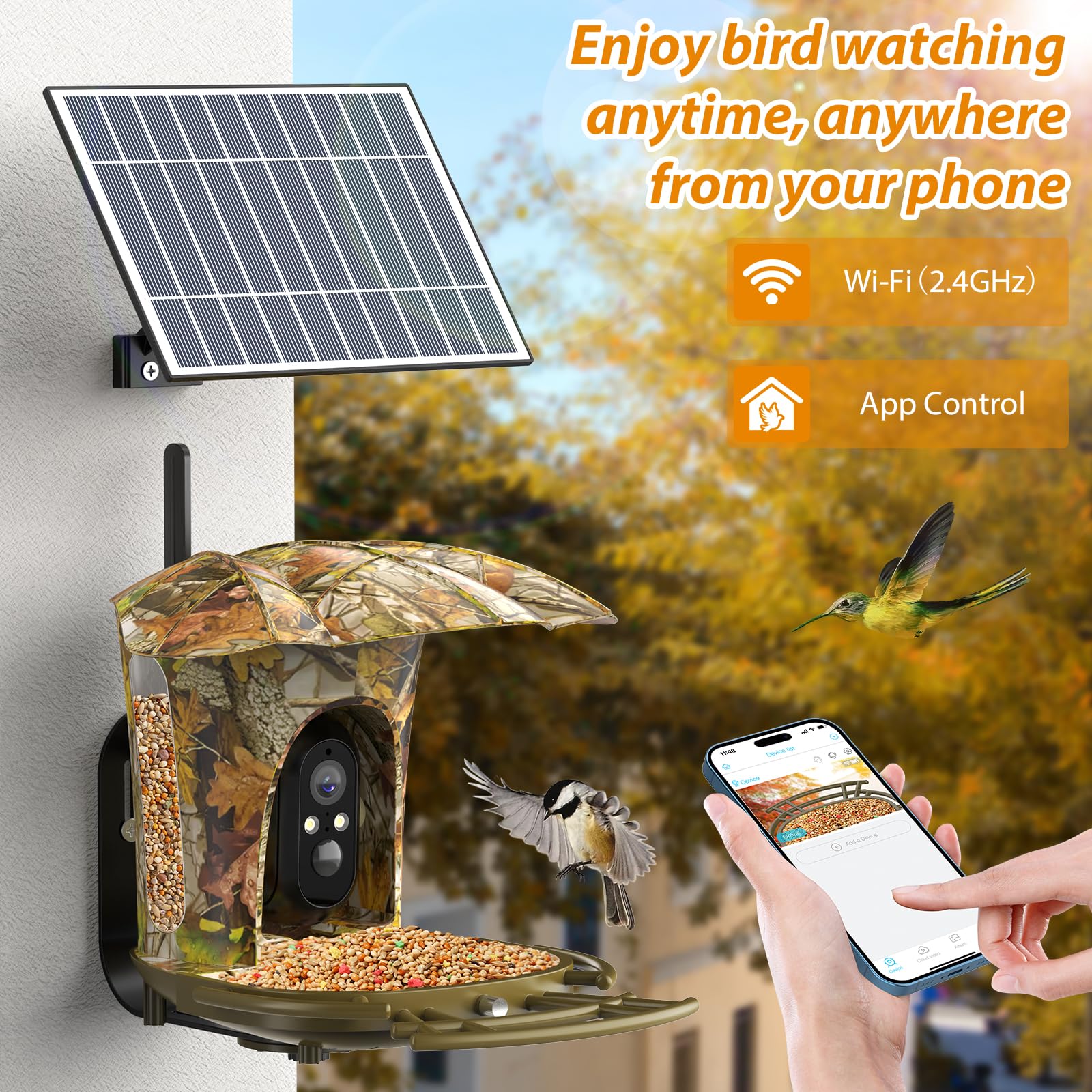 Lollyes Smart Bird Feeder Camera Outdoor, Instant Notification with Solar Panel, Bird Feeder Camera with AI Recognition, Bird Watching Gift for Bird Lovers