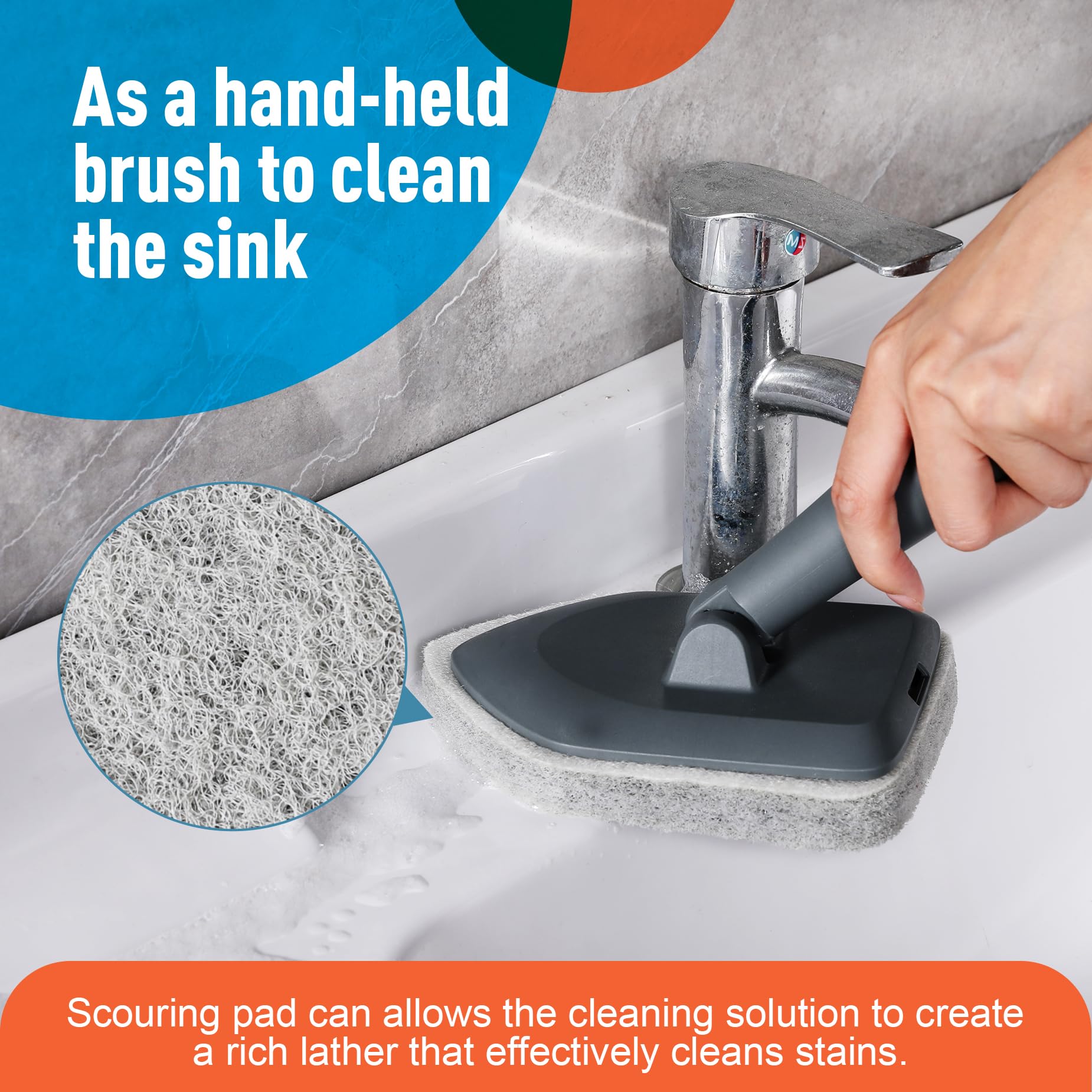CLEANHOME Extendable Shower Scrubber,Bathroom Tub Cleaner Brush with Long Handle-56 inches,Shower Tile Floor Wall Cleaning Tools, Bathtub Brushes for Cleaning with 4 PCS Scrub Pads