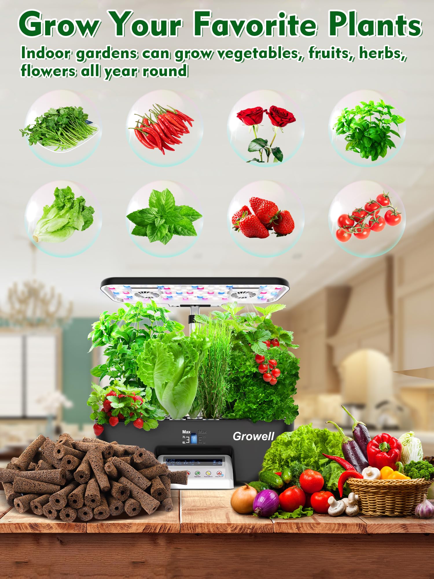 Growell Seed Pod Kit for Aerogarden, 182 Pcs Grow Anything Kit for Hydroponics Growing System, Hydroponics Supplies with 60 Grow Sponges, 30 Grow Baskets, Plant Food A&B, 30 Grow Domes, 60 Pod Labels