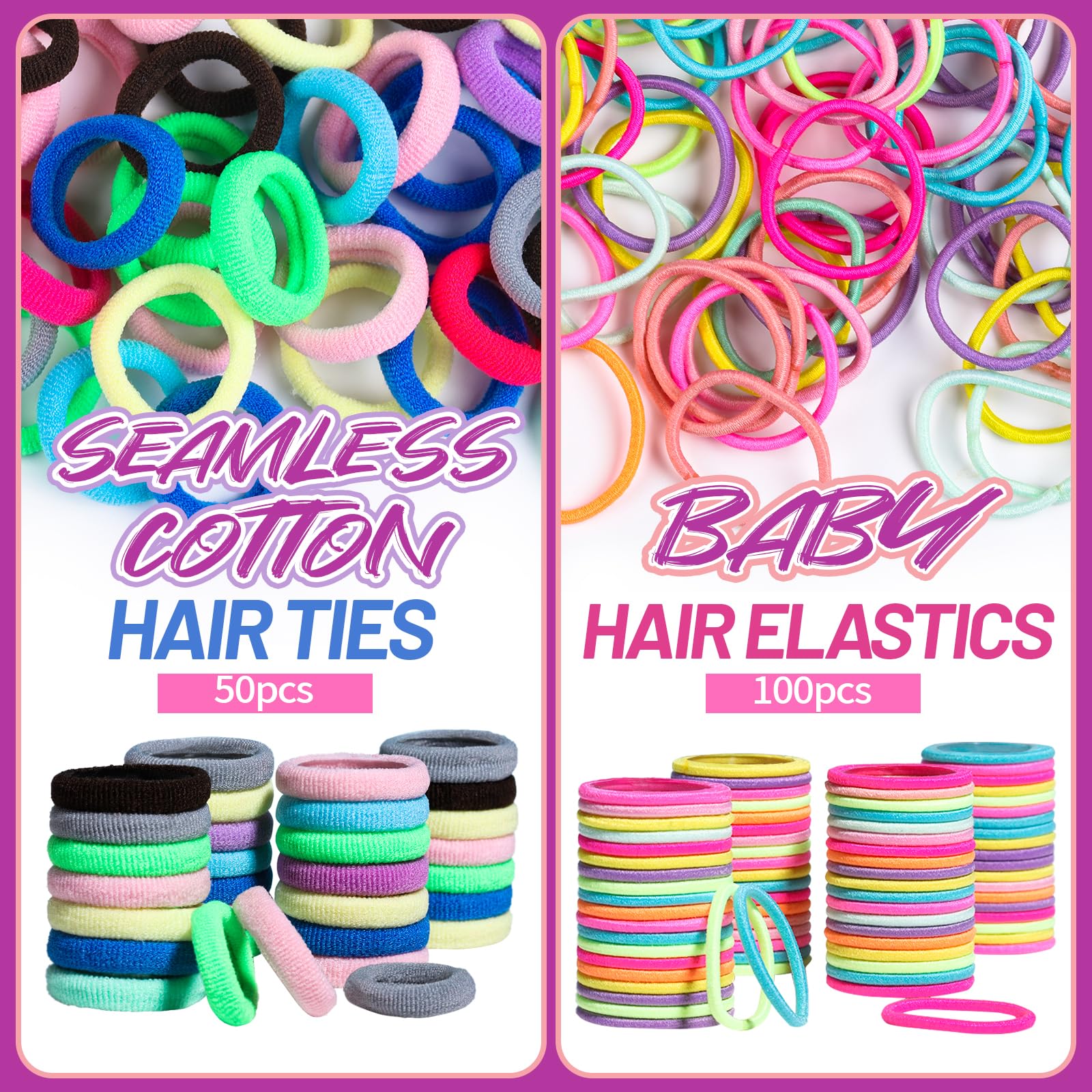 Teenitor Elastic Hair Ties, Hair Accessories for Girls, Colorful Baby Elatic Hair Bands Set with Hair Clips