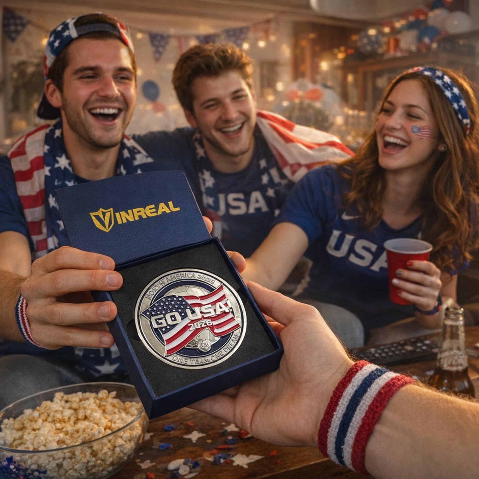 USA Soccer Fridge Magnet, Go USA 2026 Fan Gift, 3D Metal Coin-Style Magnet with Ridged Edge, Solid Zinc Alloy Collectible, Premium Gift Box Included