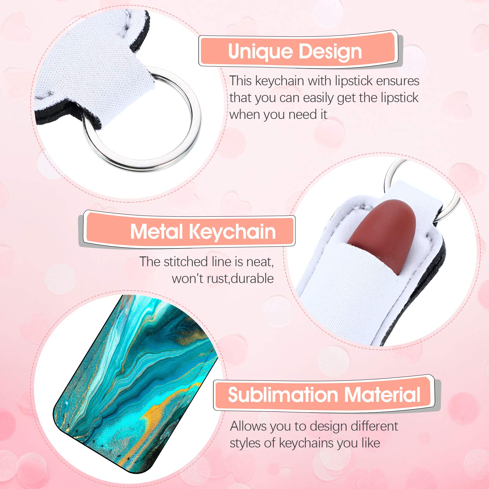 Hicarer 20 PCs Sublimation Lipstick Holder Keychain Bulk Blank Lipstick Neoprene Clip-on Sleeve Travel Key Ring Holder