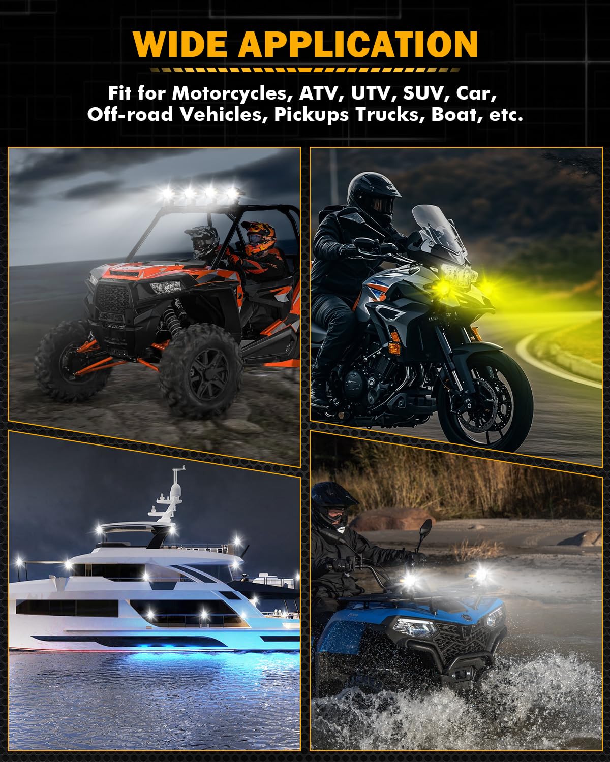 Auxbeam Motorcycle LED Fog Lights Auxiliary Lights Driving Light Spotlights 8 Modes White/Amber Dual Color Strobe Switchback 3 Inch 60W LED Offroad Work Light for Motorcycle ATV UTV Trucks - 2Pcs