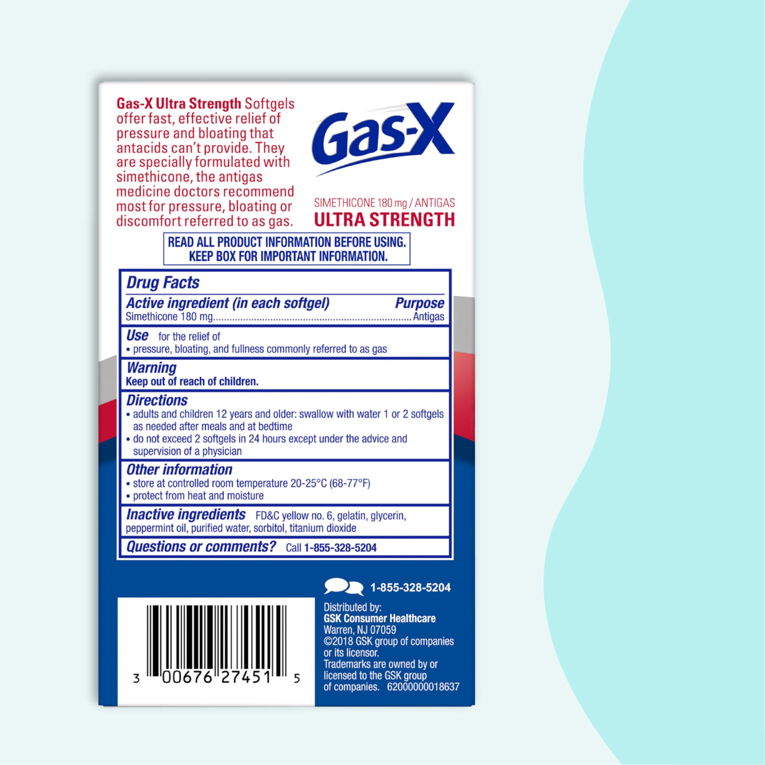 Gas-X Ultra Strength Gas Relief Softgels with Simethicone 180 mg for Bloating Relief - 50 Count